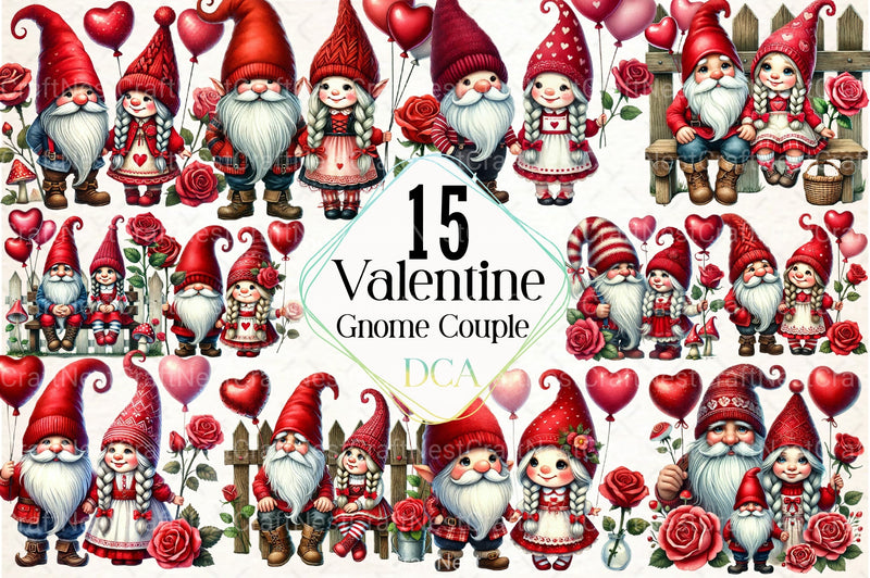 Valentine Gnome Couple Clipart Bundle - CraftNest - Digital Crafting and Art