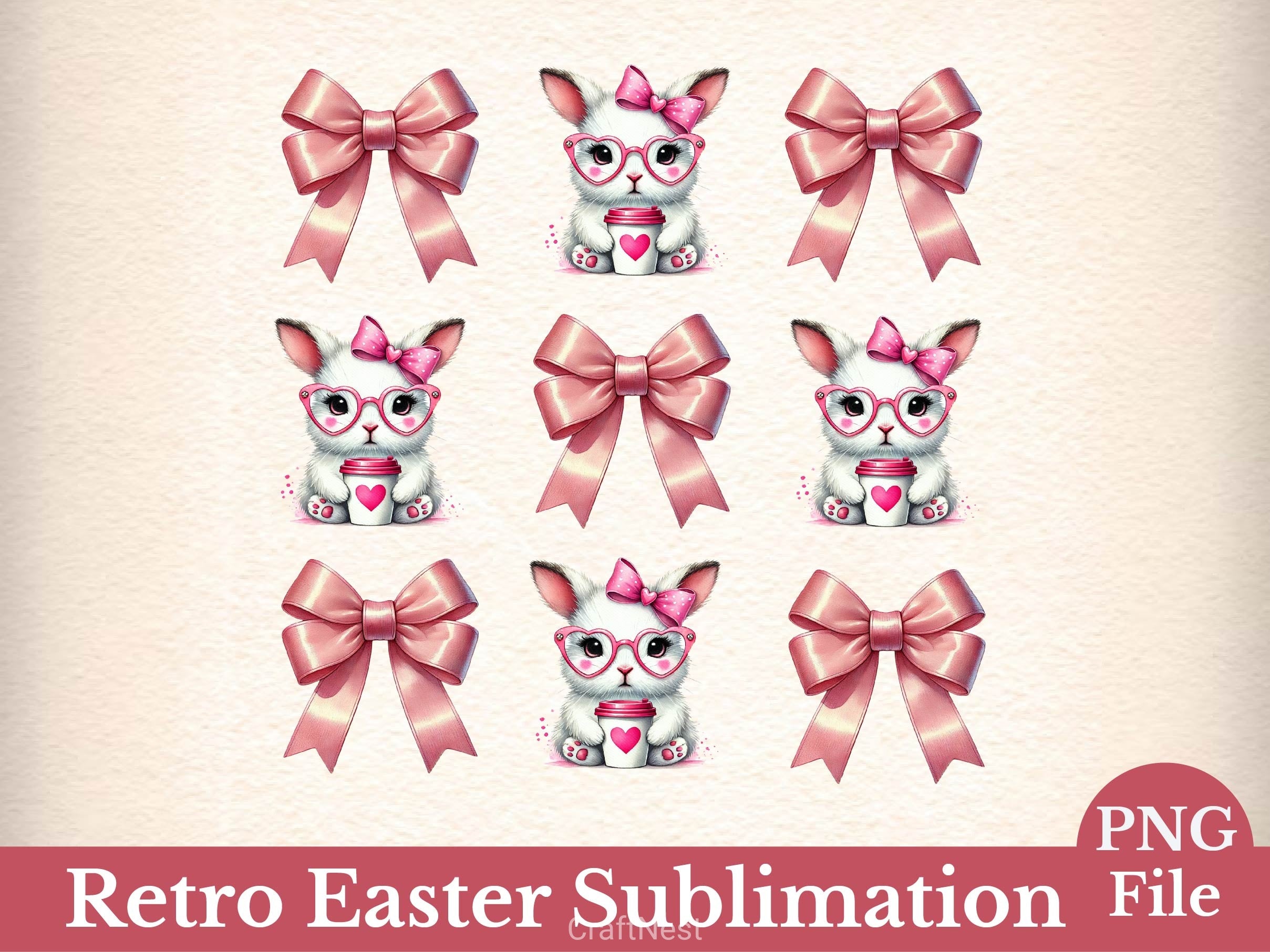 Easter Bunny Coquette Easter Bunny Clipart Bundle - CraftNest - Digital Crafting and Art