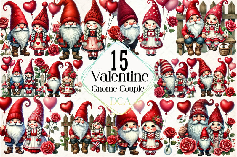 Valentine Gnome Couple Clipart Bundle - CraftNest - Digital Crafting and Art
