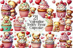 Valentine's Day Teddy Bear & Cupcake Clipart Bundle - CraftNest - Digital Crafting and Art