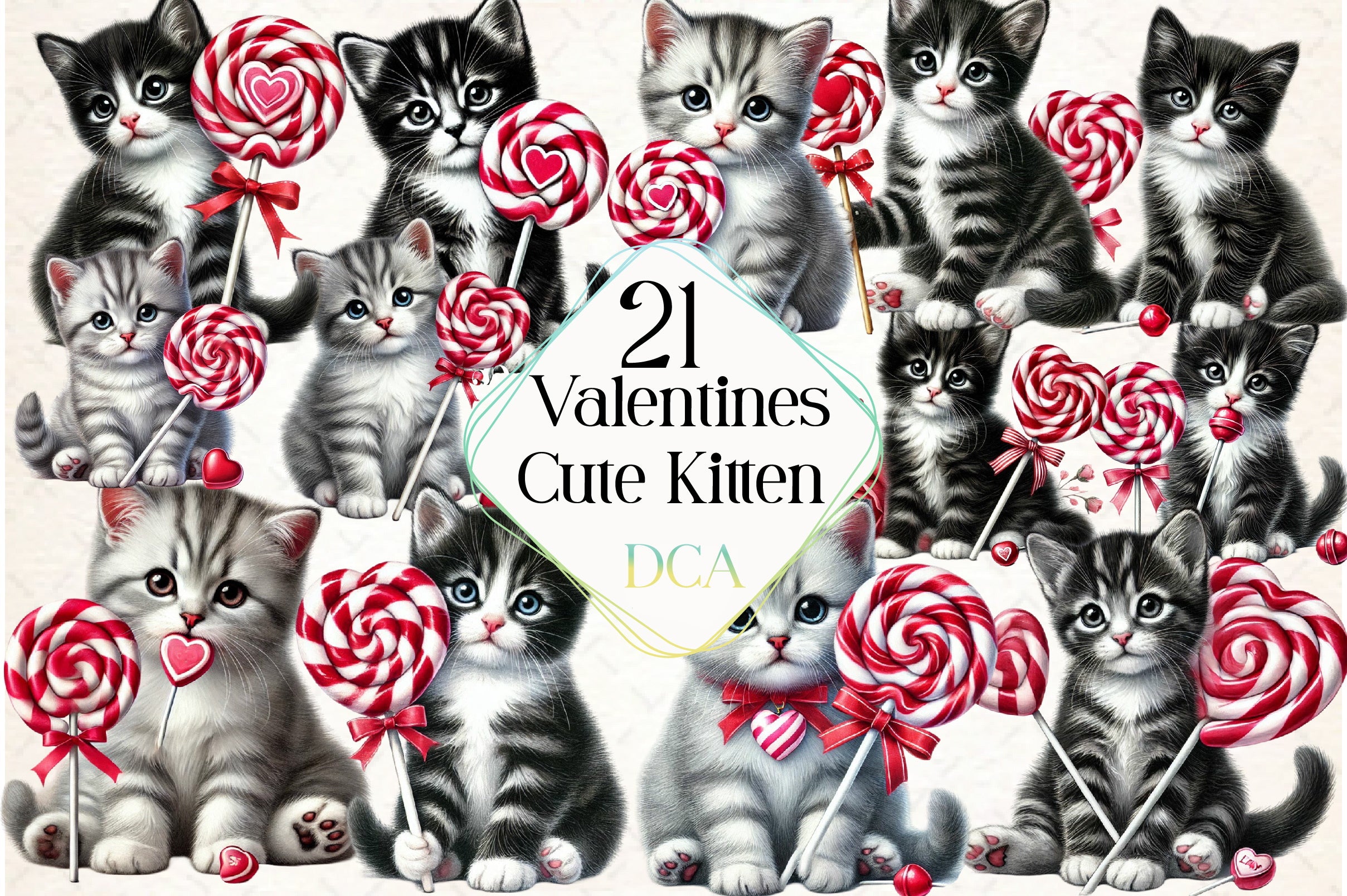 Cute Kitten Valentine's Day Clipart Bundle