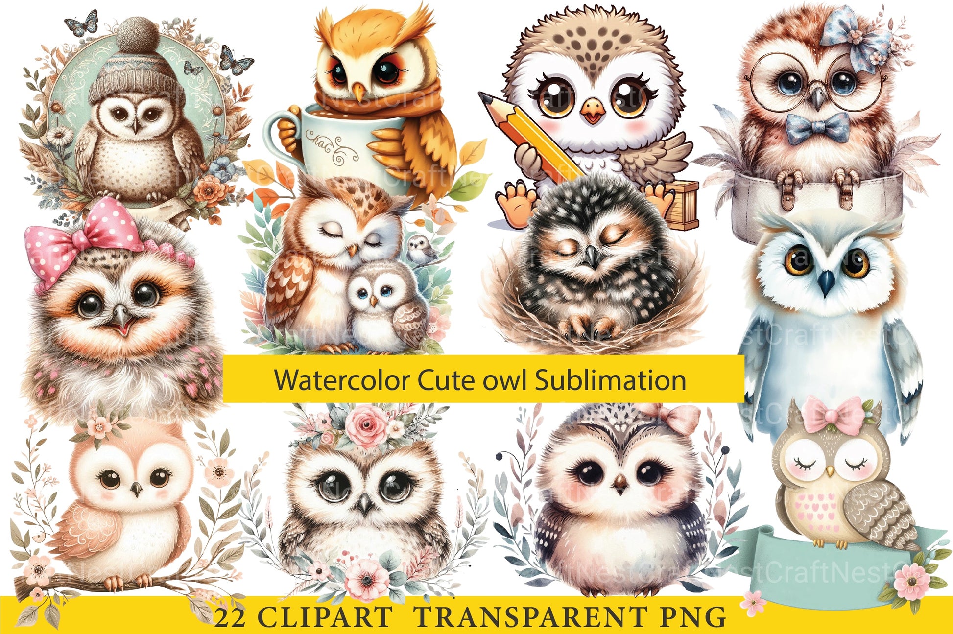Cute Owl Sublimation Clipart Bundle - CraftNest - Digital Crafting and Art