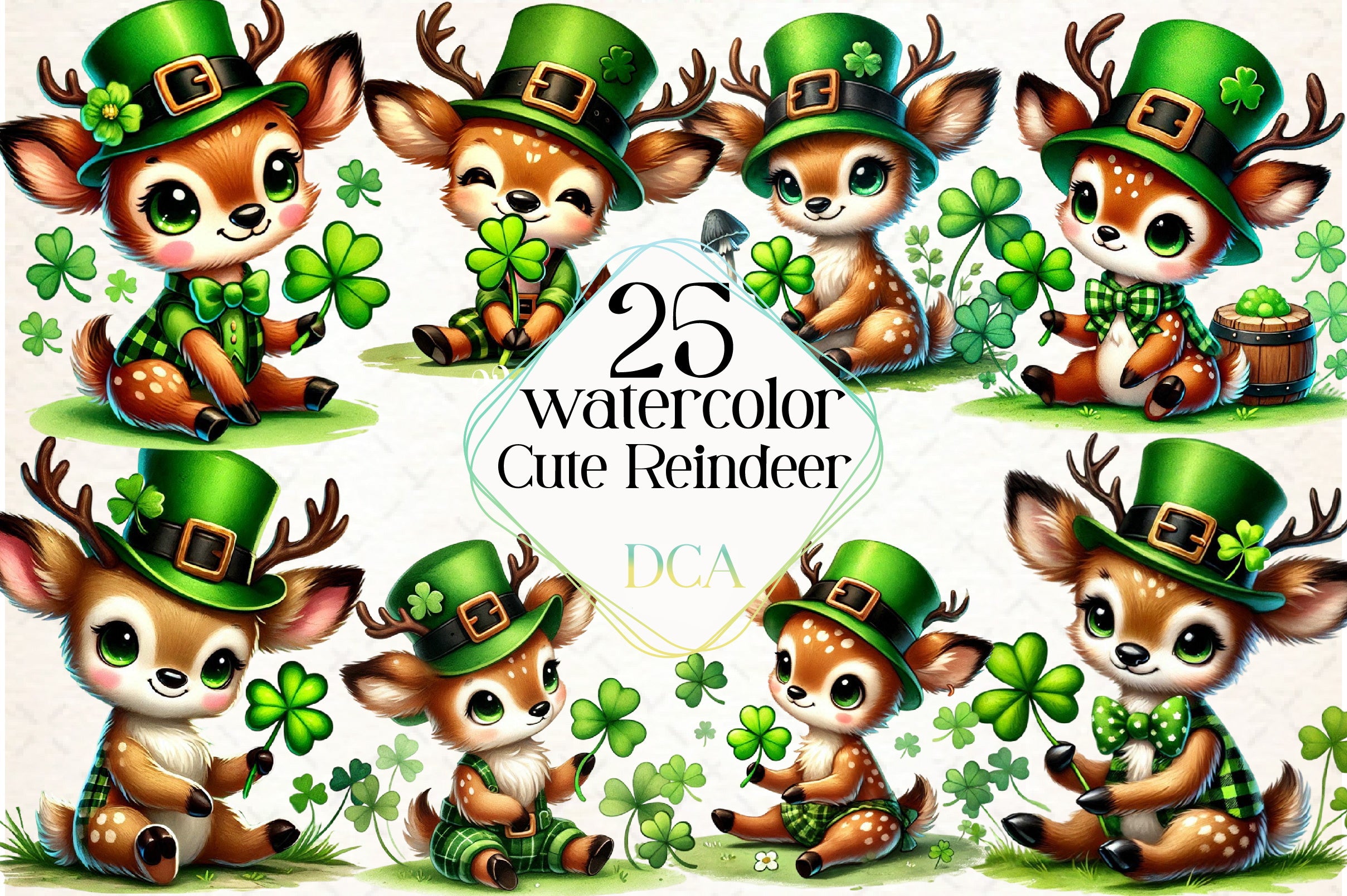 St. Patrick's Day Reindeer Clipart Bundle