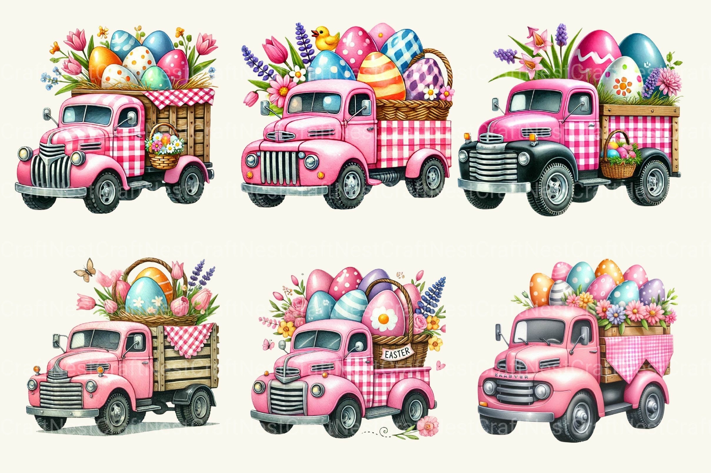 Pink Easter Truck Clipart Bundle - CraftNest - Digital Crafting and Art