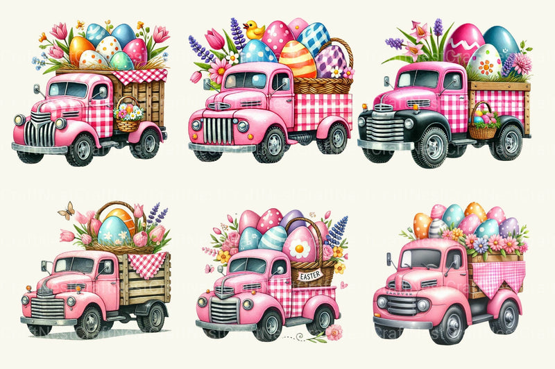 Pink Easter Truck Clipart Bundle - CraftNest - Digital Crafting and Art