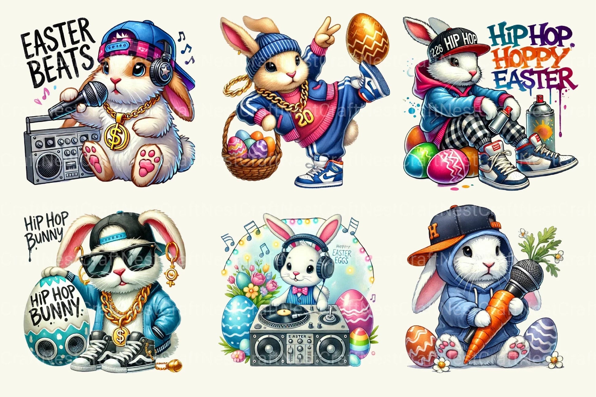 Hip Hop Bunny Easter Day Clipart Bundle 20 - CraftNest - Digital Crafting and Art