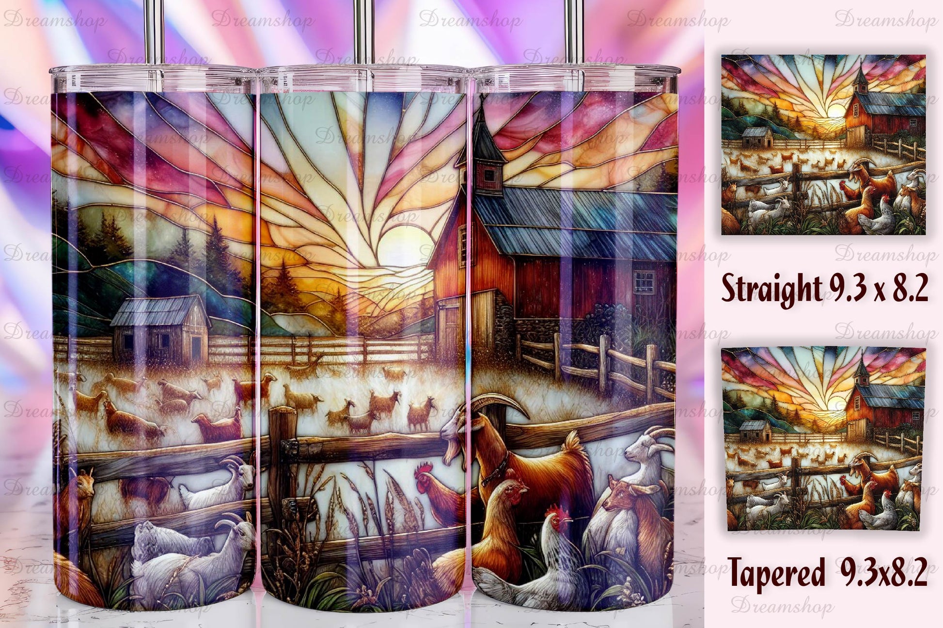 Stained Glass Farm Animals Tumbler Bundle 6 - CraftNest - Digital Crafting and Art