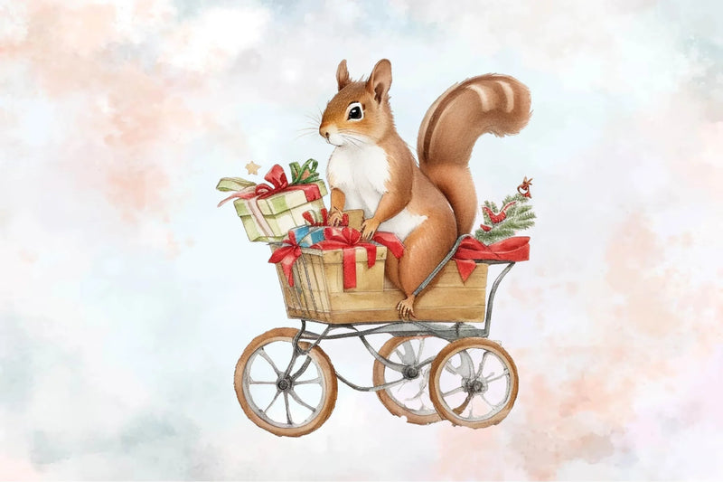 Squirrel Carries A Cart With Gifts Clipart Bundle - CraftNest - Digital Crafting and Art