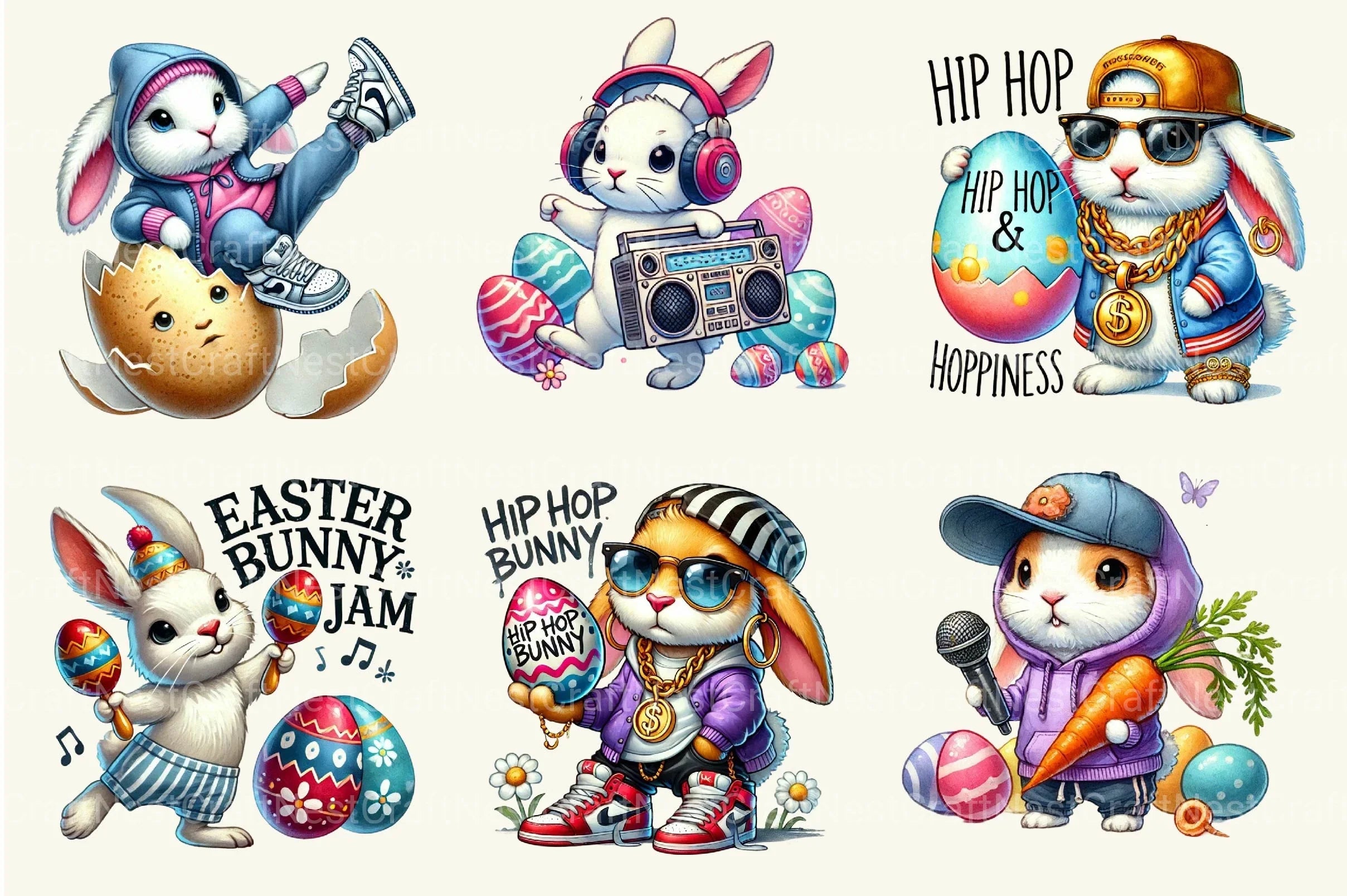 Hip Hop Bunny Easter Day Clipart Bundle 20 - CraftNest - Digital Crafting and Art