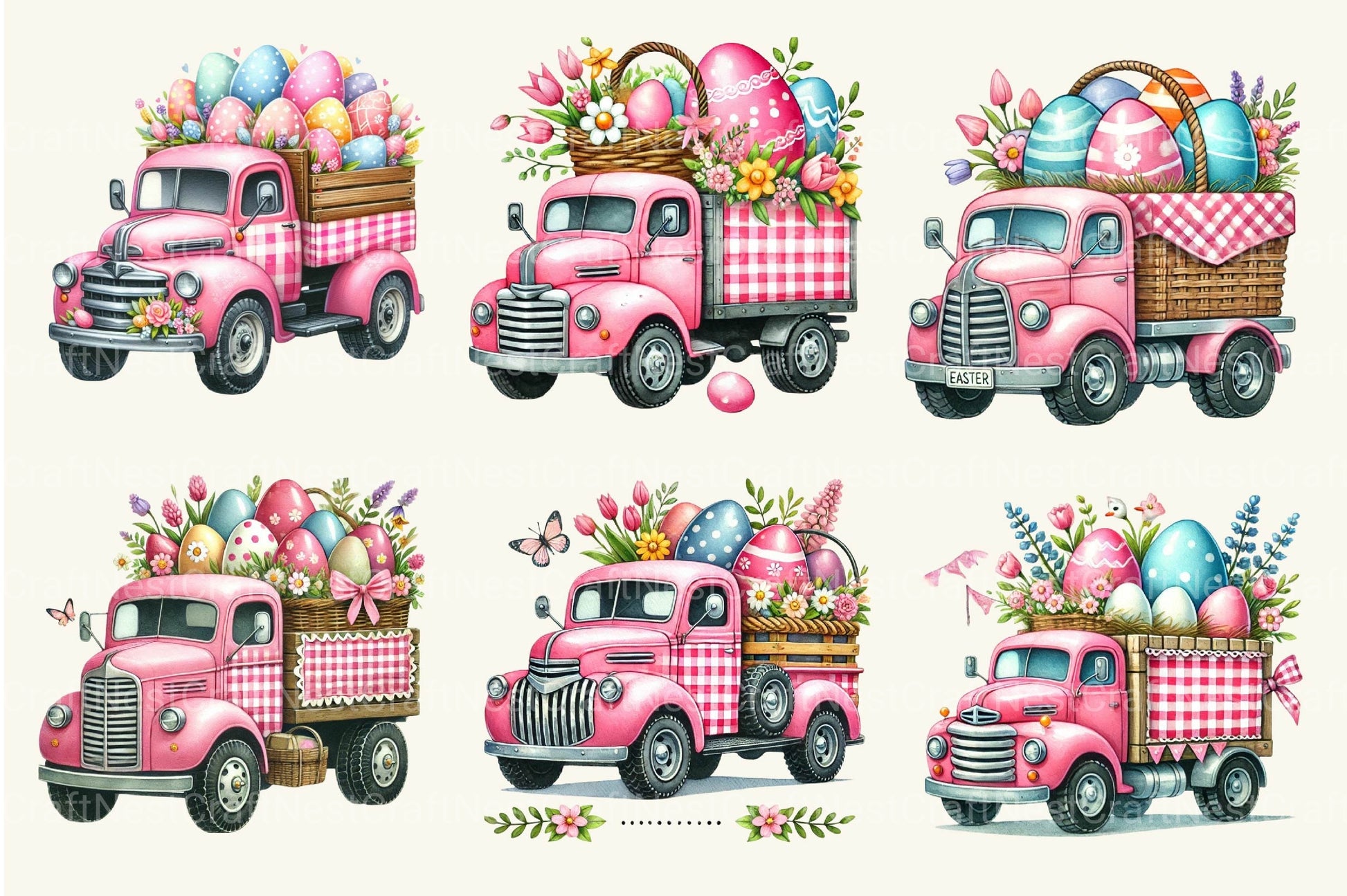 Pink Easter Truck Clipart Bundle - CraftNest - Digital Crafting and Art