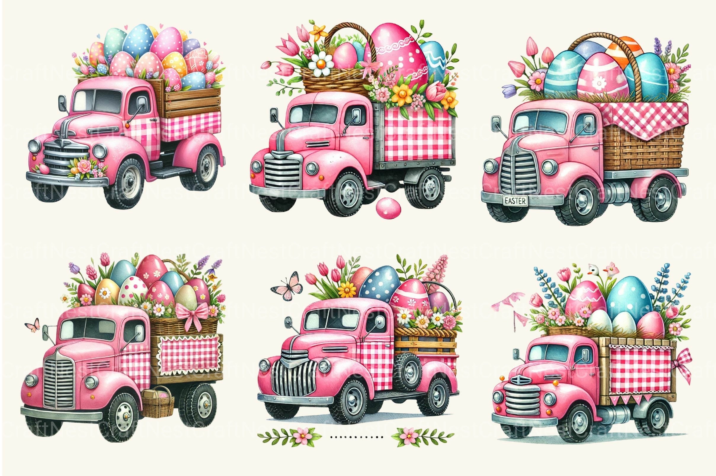 Pink Easter Truck Clipart Bundle - CraftNest - Digital Crafting and Art