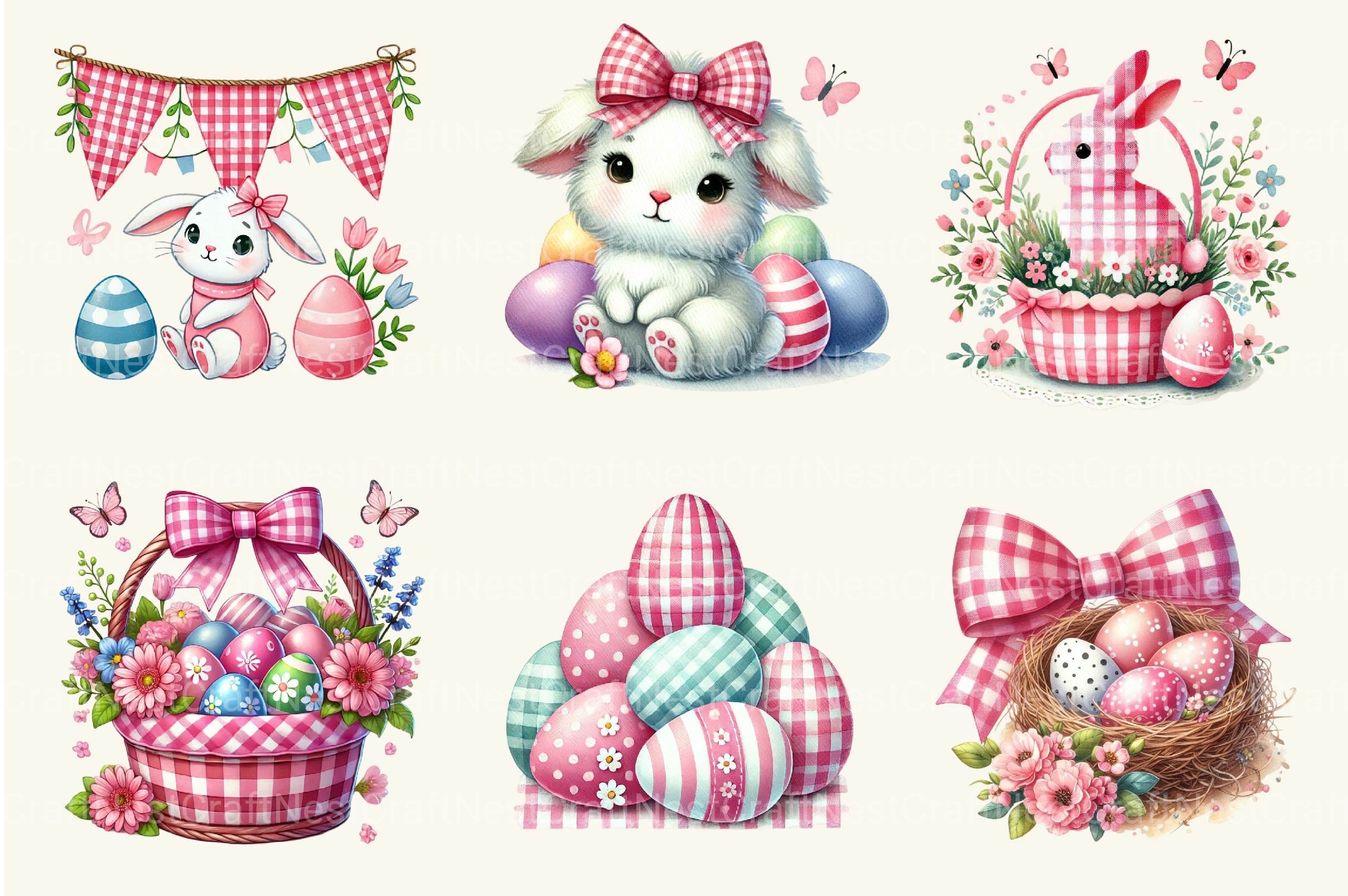 Pink Easter Gingham Clipart Bundle 2 - CraftNest - Digital Crafting and Art
