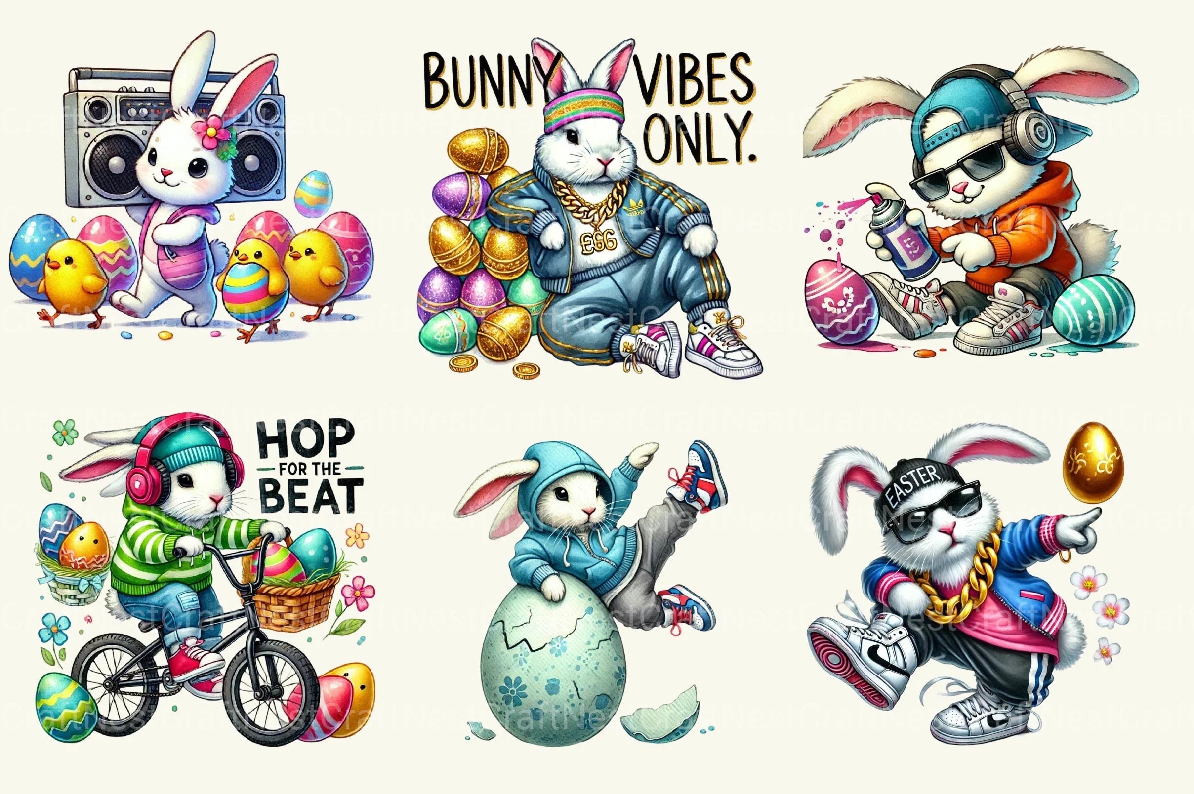 Hip Hop Bunny Easter Day Clipart Bundle 20 - CraftNest - Digital Crafting and Art