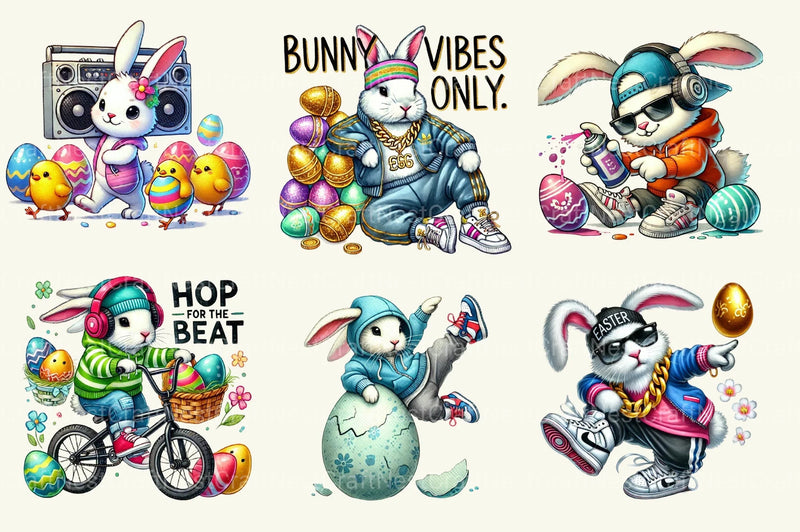 Hip Hop Bunny Easter Day Clipart Bundle 20 - CraftNest - Digital Crafting and Art