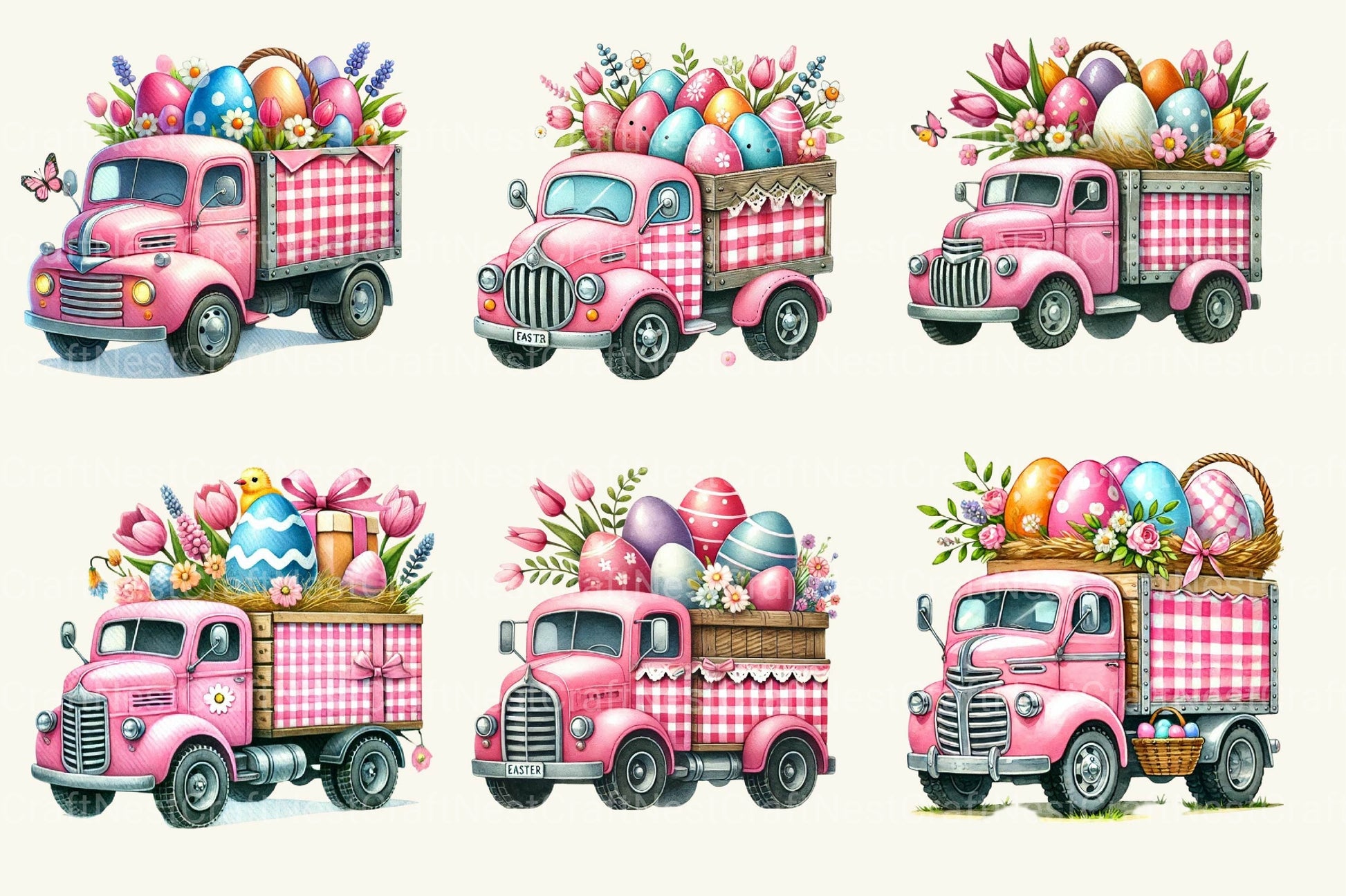 Pink Easter Truck Clipart Bundle - CraftNest - Digital Crafting and Art