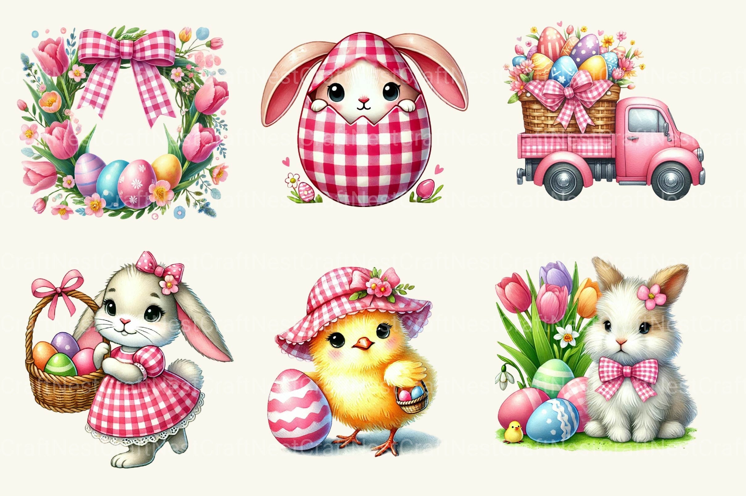 Pink Easter Gingham Clipart Bundle 2 - CraftNest - Digital Crafting and Art
