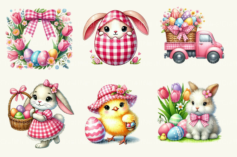 Pink Easter Gingham Clipart Bundle 2 - CraftNest - Digital Crafting and Art