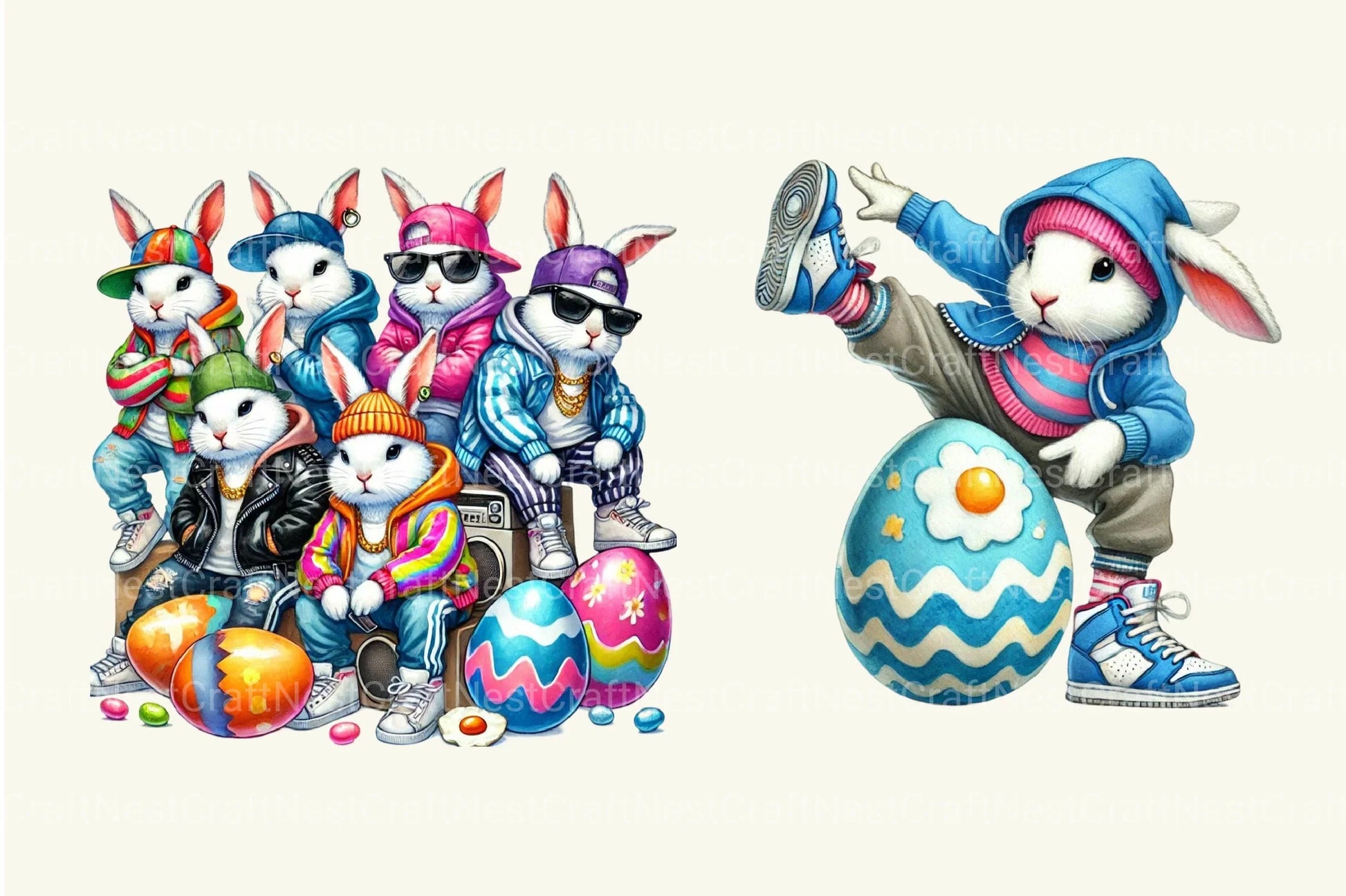 Hip Hop Bunny Easter Day Clipart Bundle 20 - CraftNest - Digital Crafting and Art