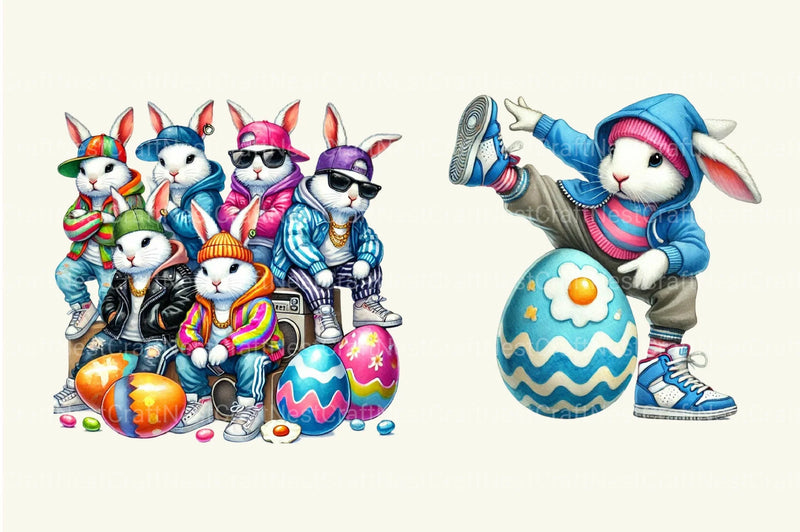 Hip Hop Bunny Easter Day Clipart Bundle 20 - CraftNest - Digital Crafting and Art