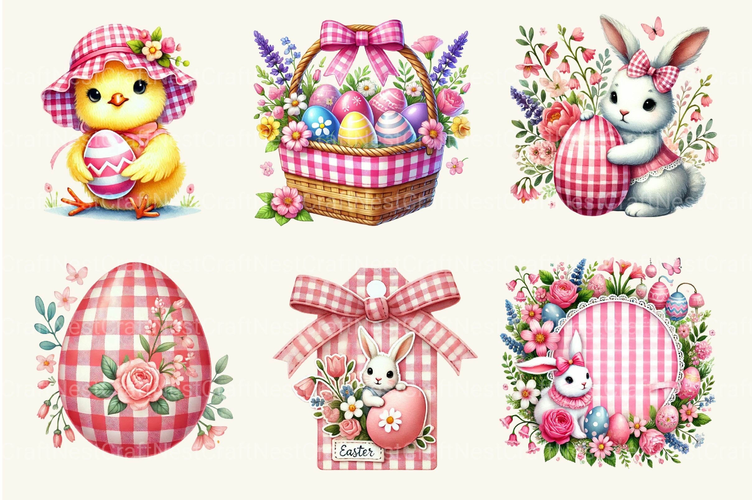 Pink Easter Gingham Clipart Bundle 2 - CraftNest - Digital Crafting and Art
