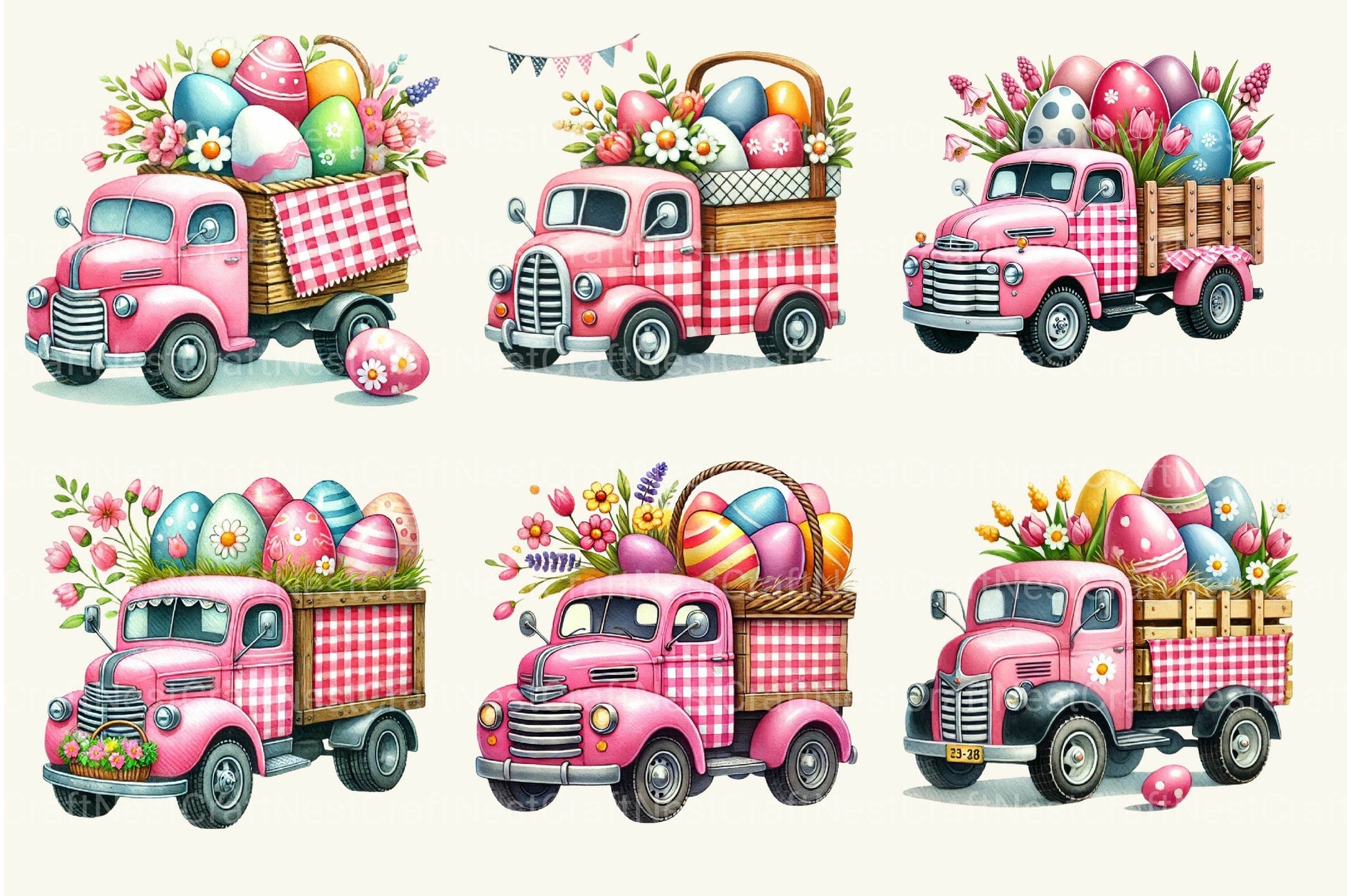 Pink Easter Truck Clipart Bundle - CraftNest - Digital Crafting and Art