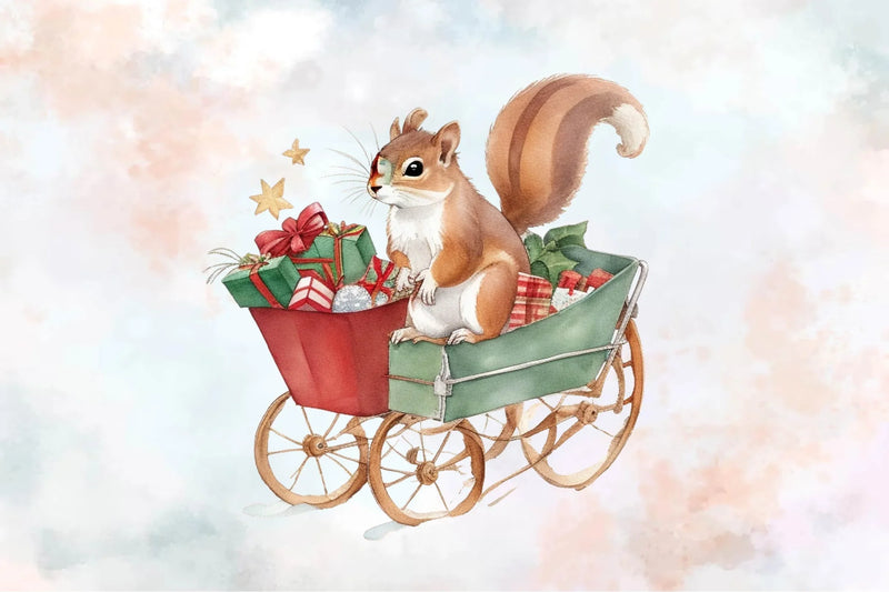 Squirrel Carries A Cart With Gifts Clipart Bundle - CraftNest - Digital Crafting and Art