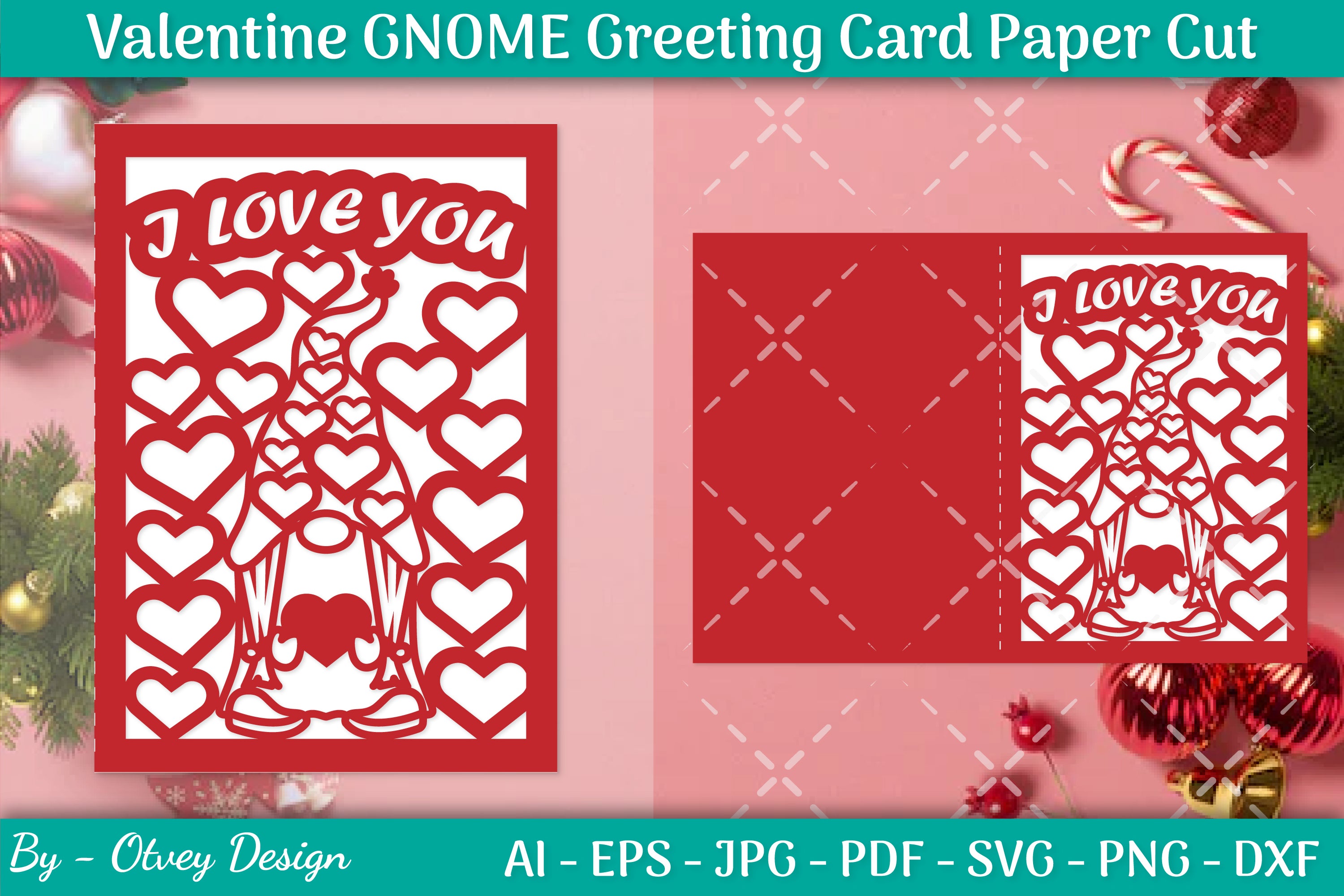 Valentine Gnome Greeting Card Papercut SVG Bundle