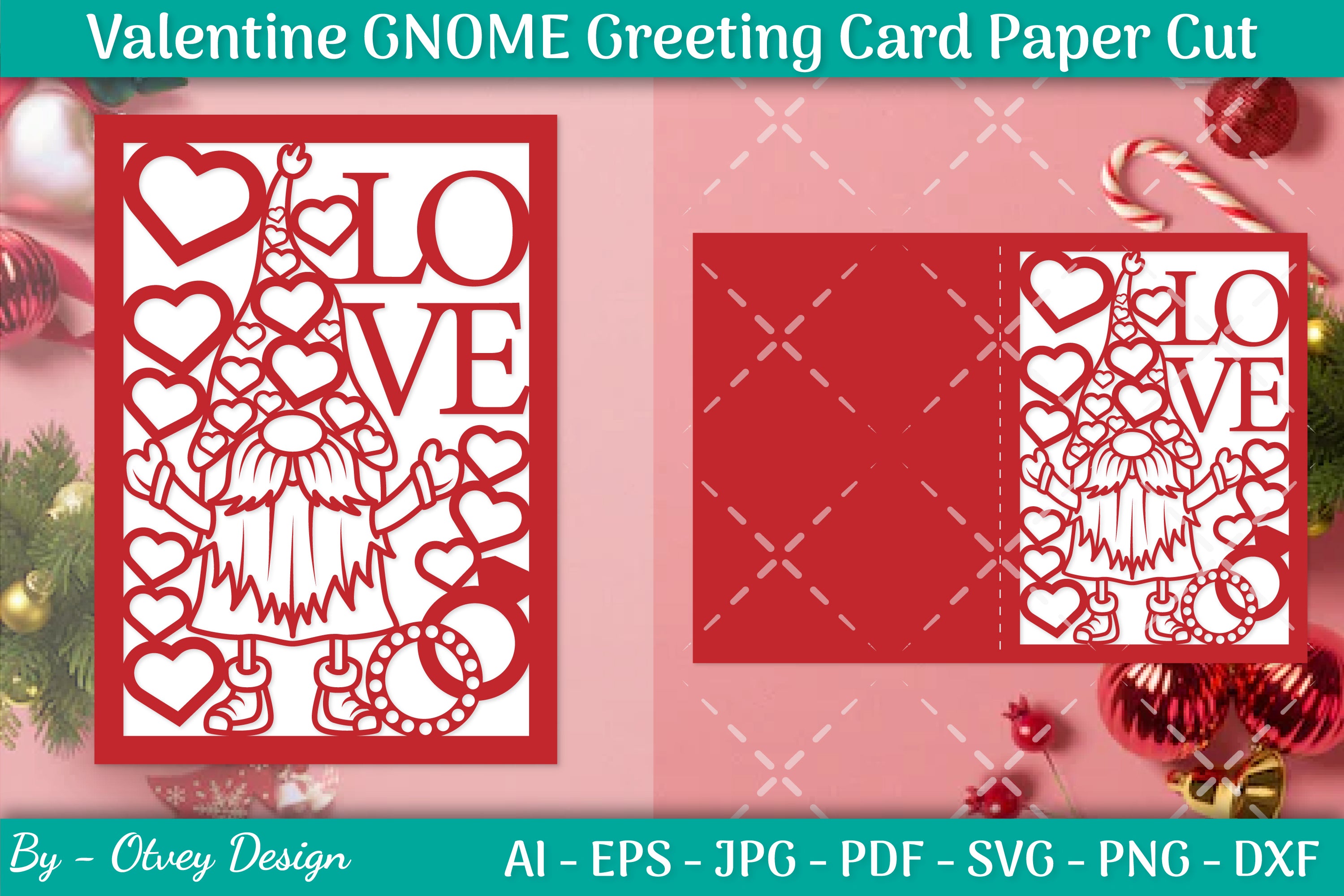 Valentine Gnome Greeting Card Papercut SVG Bundle
