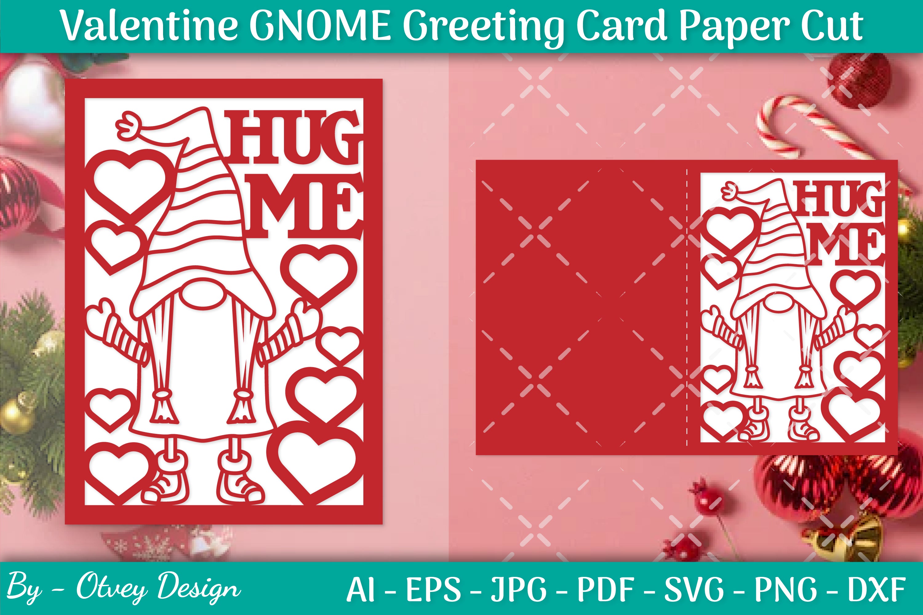 Valentine Gnome Greeting Card Papercut SVG Bundle