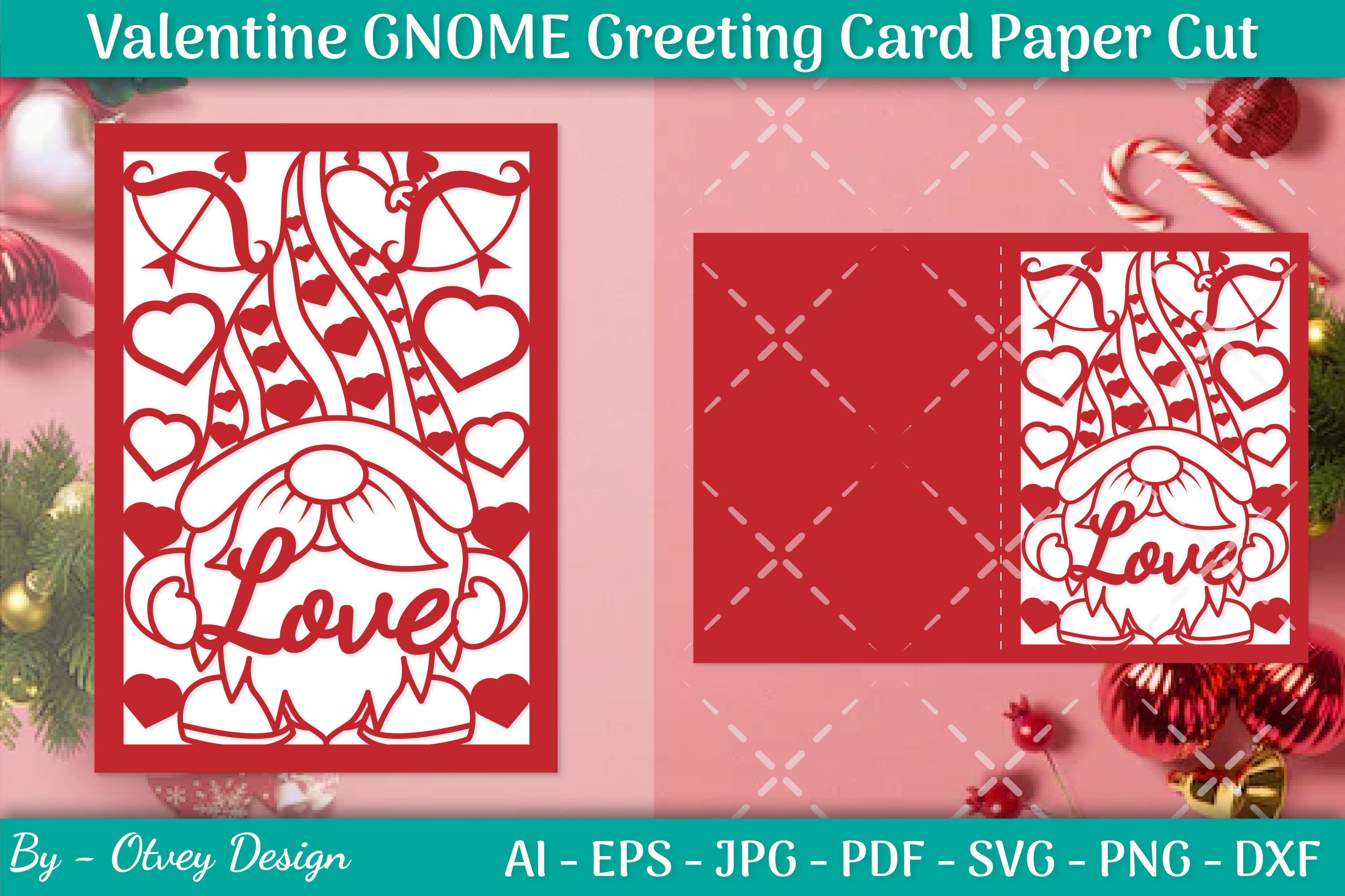 Valentine Gnome Greeting Card Papercut SVG Bundle