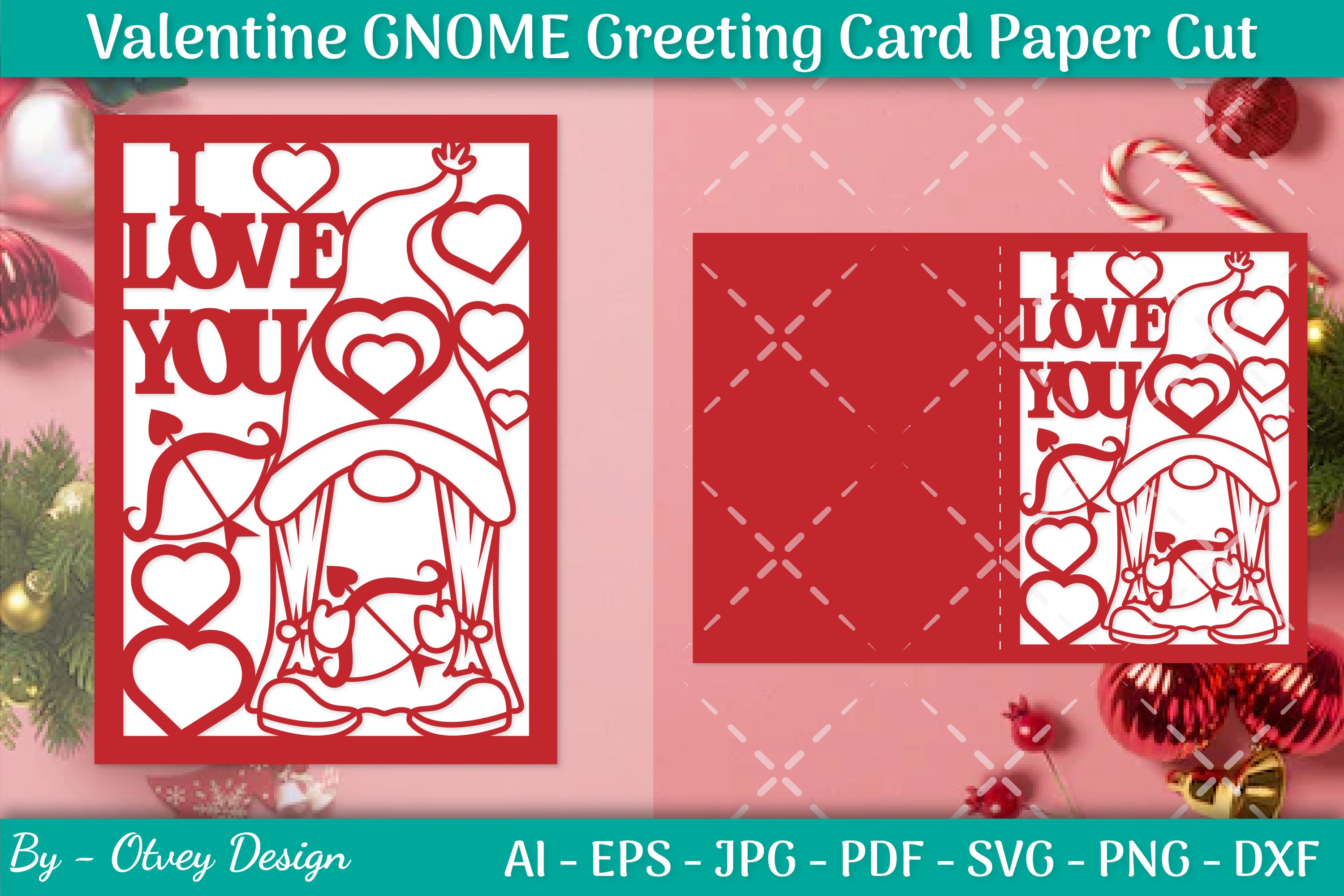 Valentine Gnome Greeting Card Papercut SVG Bundle