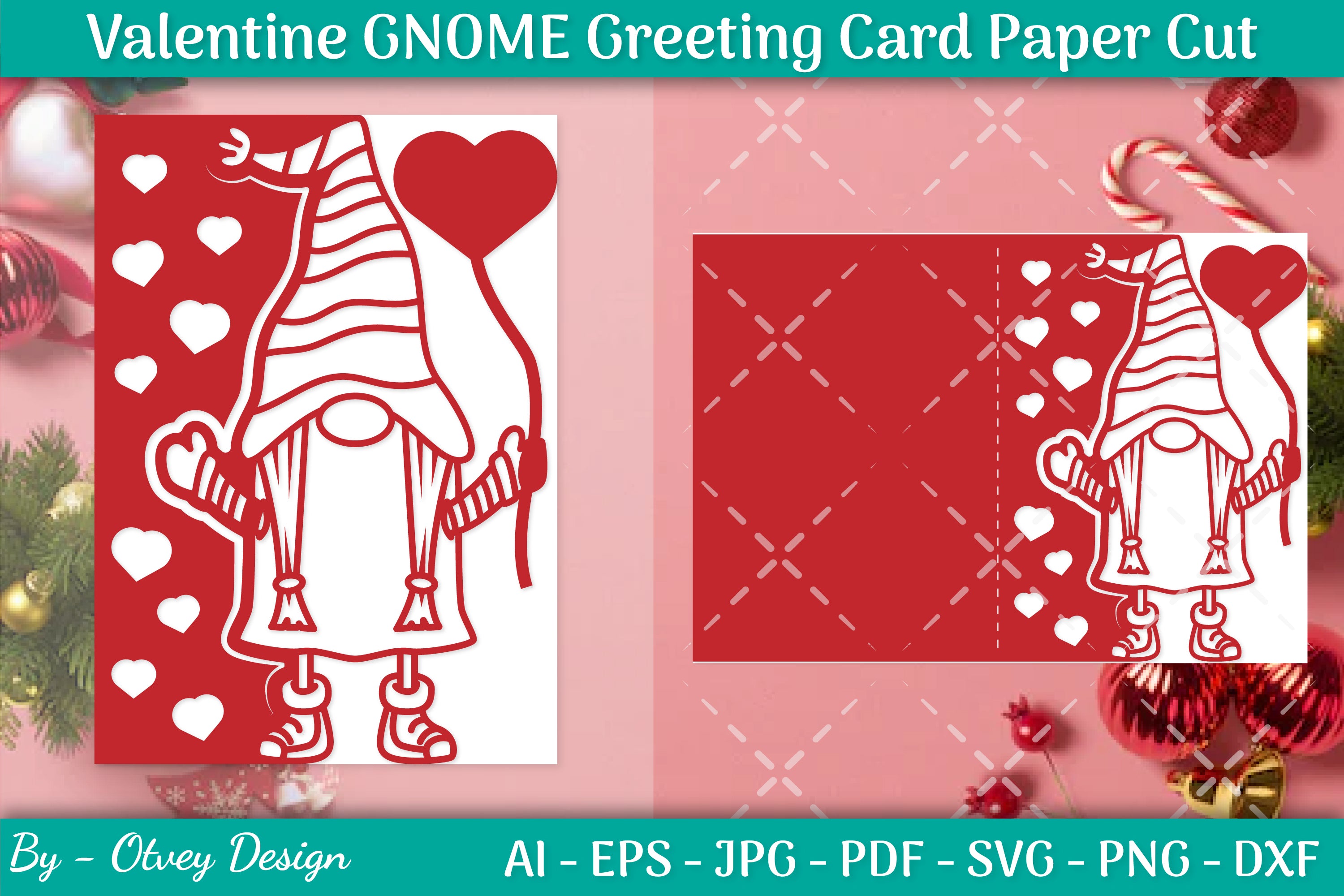 Valentine Gnome Greeting Card Papercut SVG Bundle
