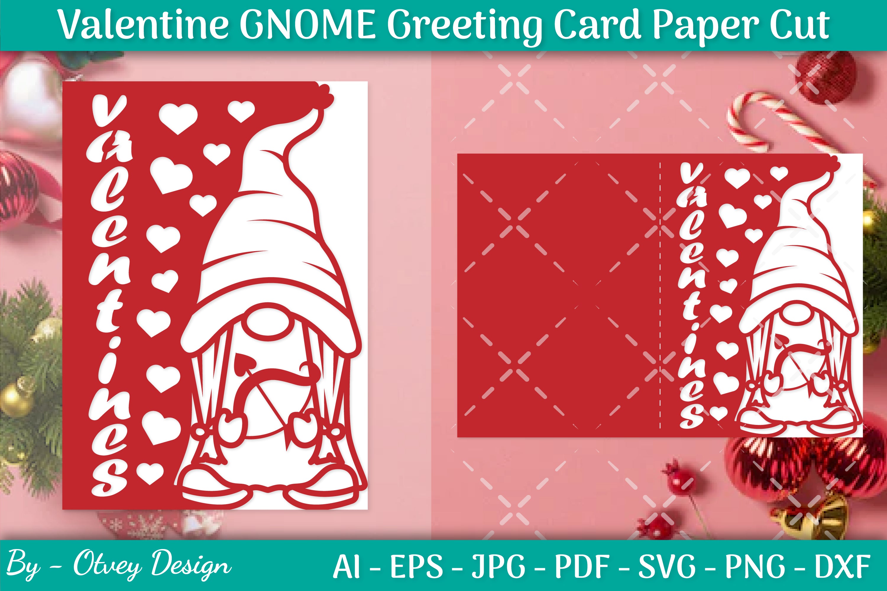 Valentine Gnome Greeting Card Papercut SVG Bundle
