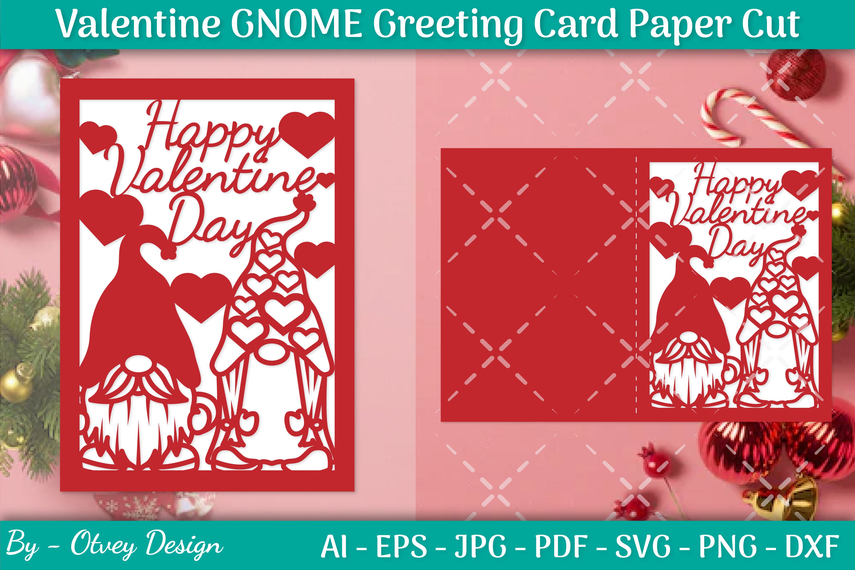 Valentine Gnome Greeting Card Papercut SVG Bundle