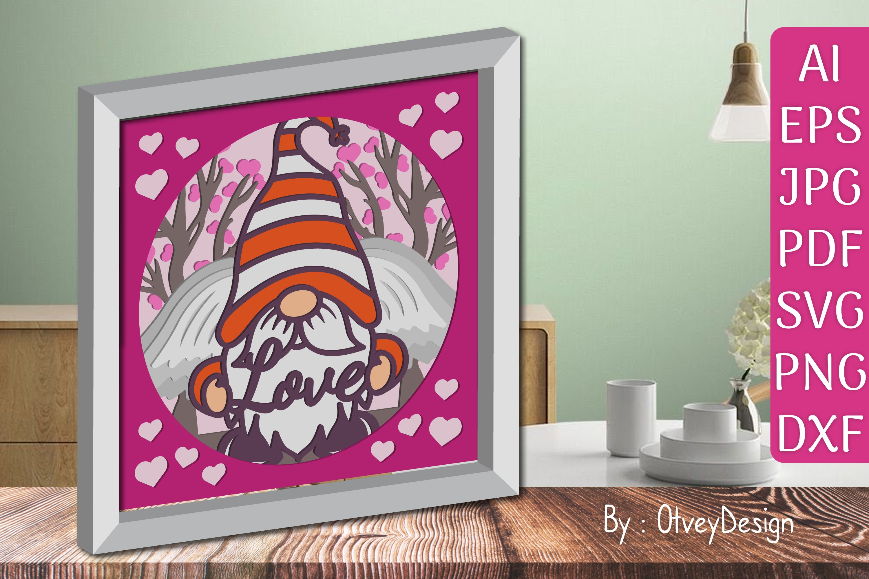 Valentine Gnome Shadow Box SVG Bundle