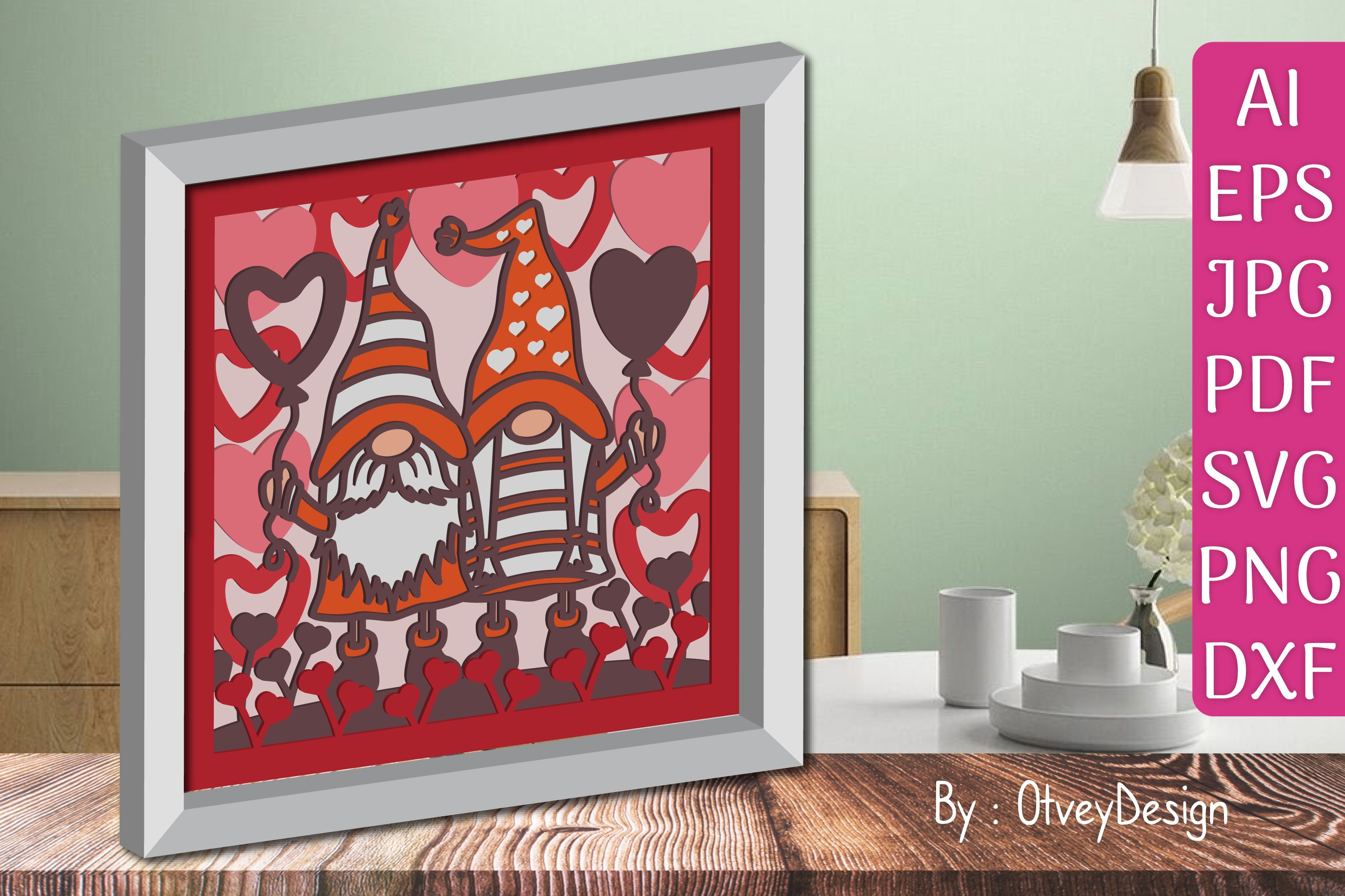 Valentine Gnome Shadow Box SVG Bundle