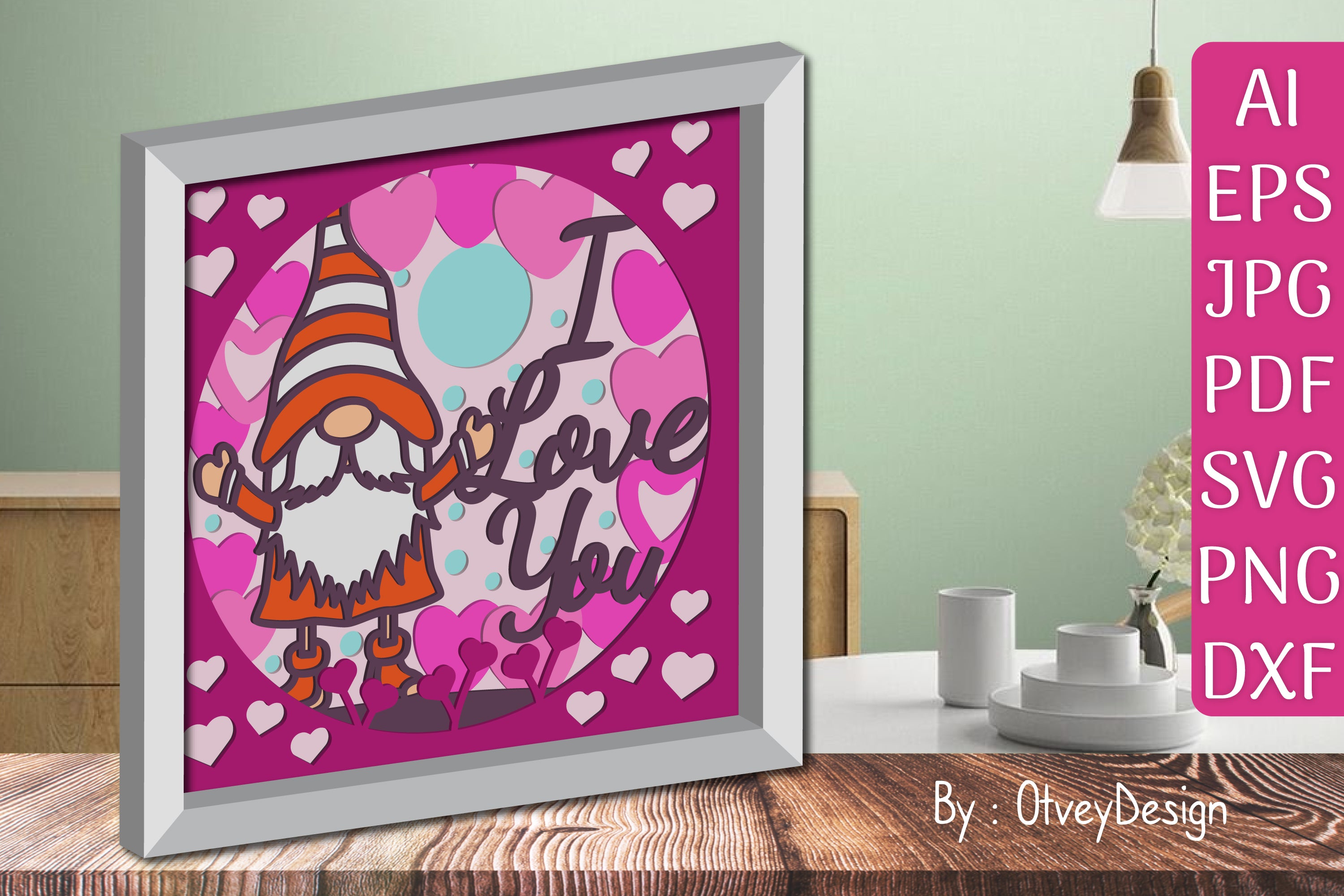 Valentine Gnome Shadow Box SVG Bundle