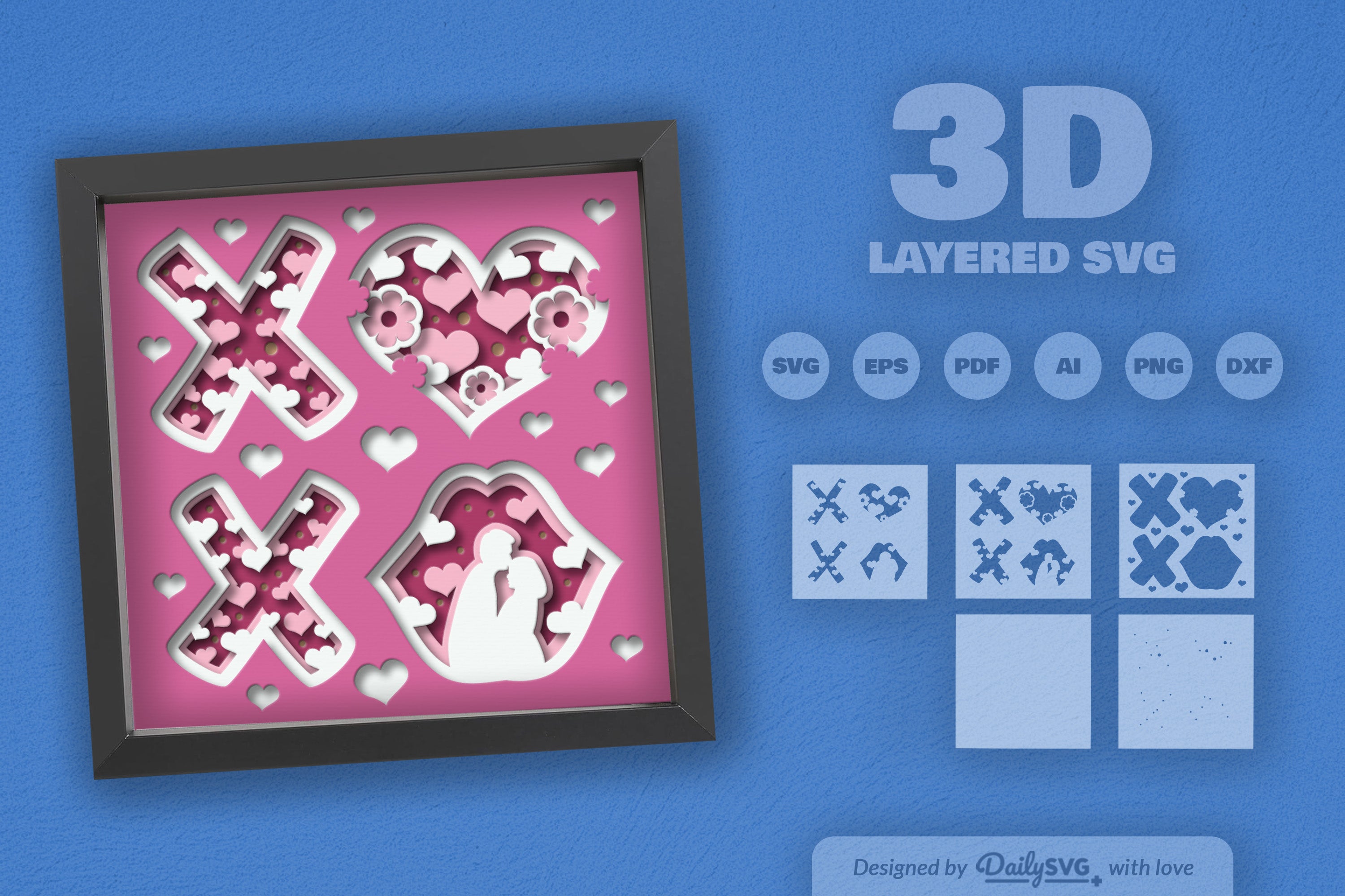 Valentine XOXO Couple Papercut SVG Bundle