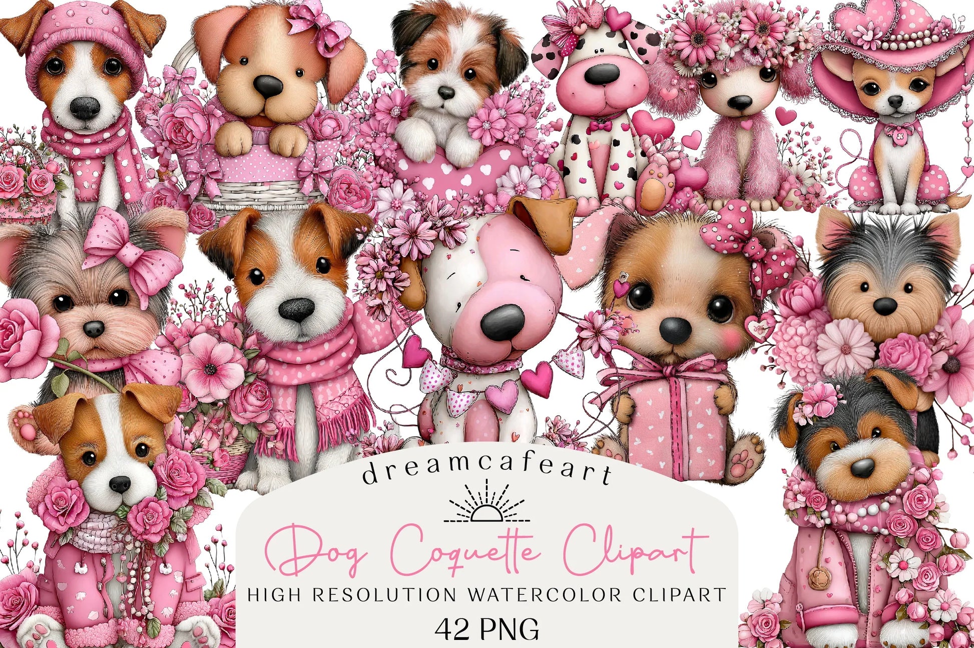 Valentine's Day Dog Coquette Clipart Bundle - CraftNest - Digital Crafting and Art