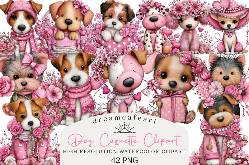 Valentine's Day Dog Coquette Clipart Bundle - CraftNest - Digital Crafting and Art