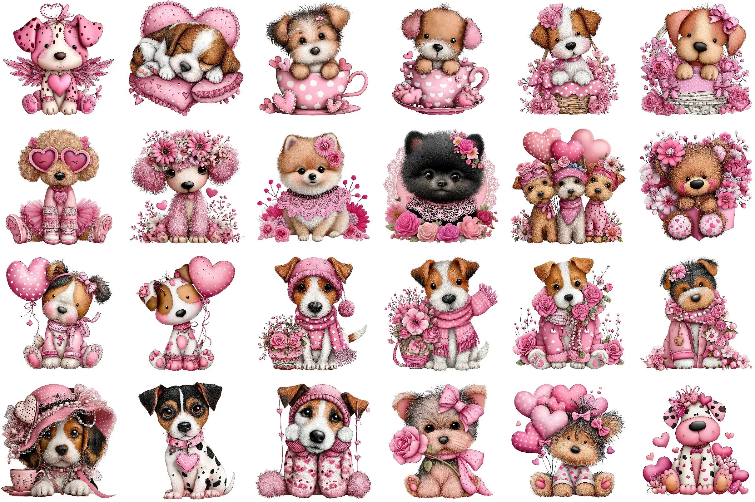 Valentine's Day Dog Coquette Clipart Bundle - CraftNest - Digital Crafting and Art
