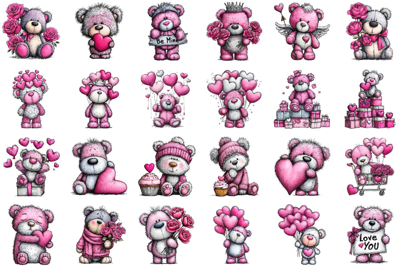 Valentine's Teddy Bear Coquette Clipart Bundle - CraftNest - Digital Crafting and Art