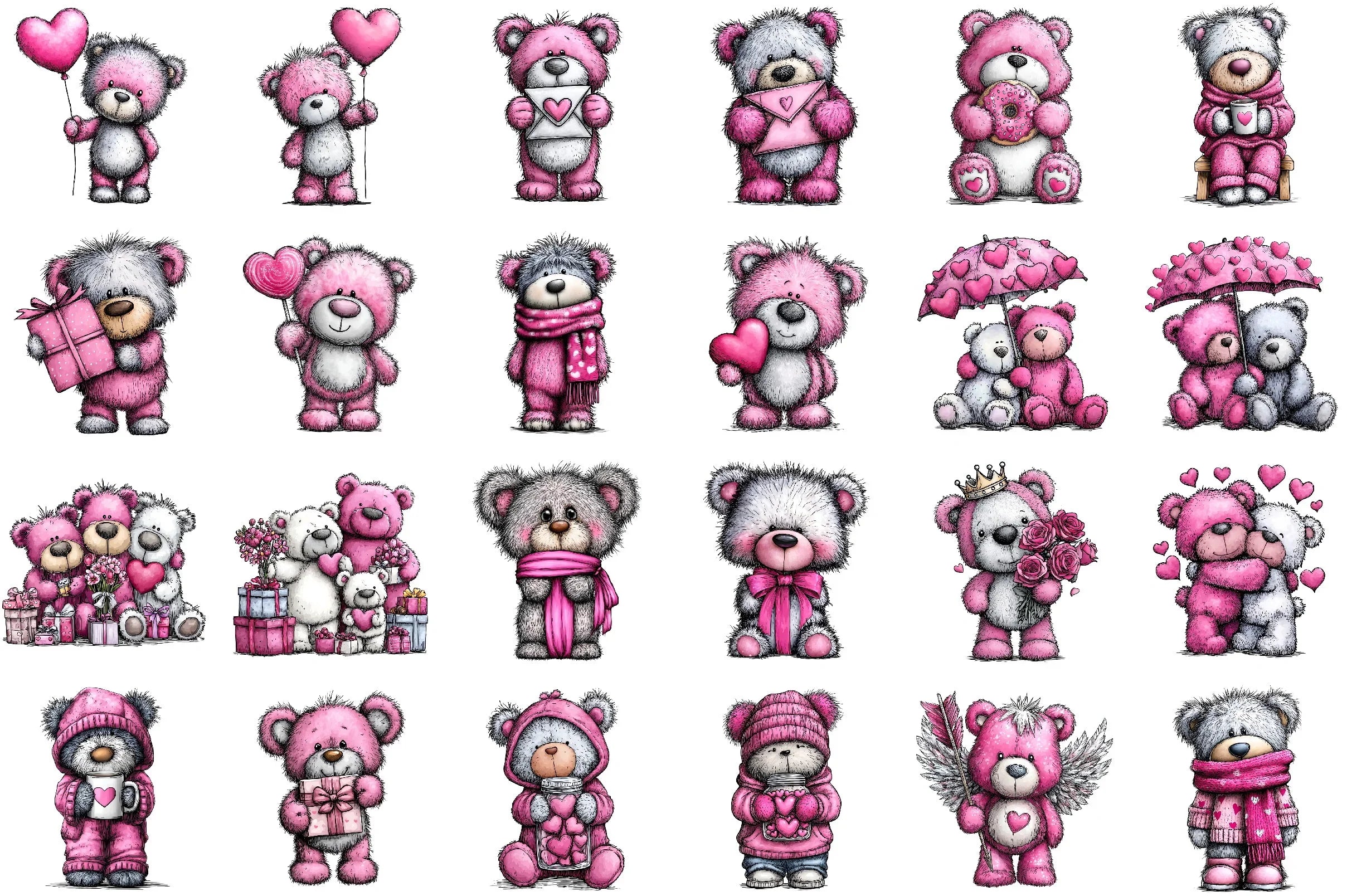 Valentine's Teddy Bear Coquette Clipart Bundle - CraftNest - Digital Crafting and Art