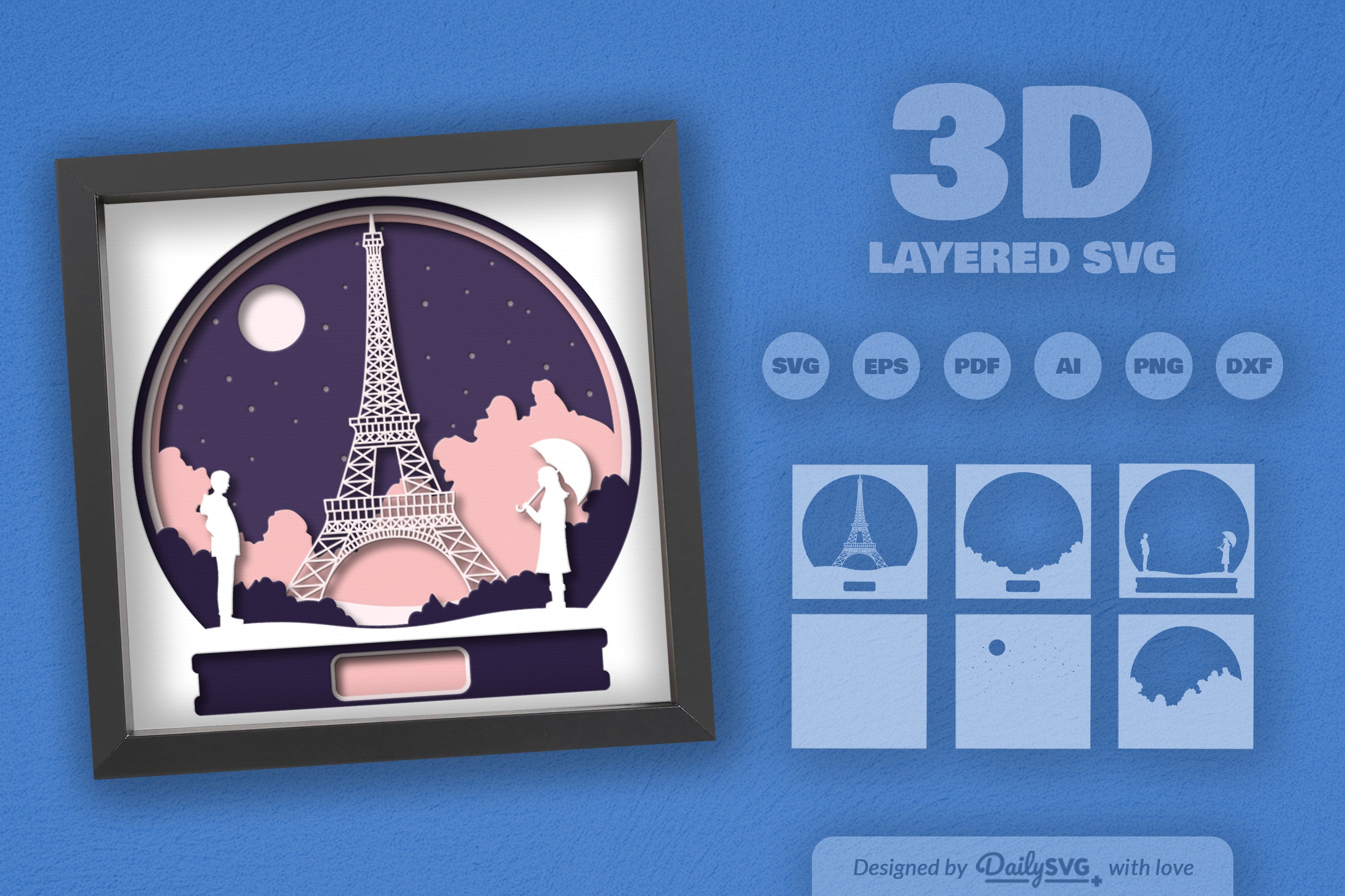 Valentine's Day Paris Papercut SVG Bundle