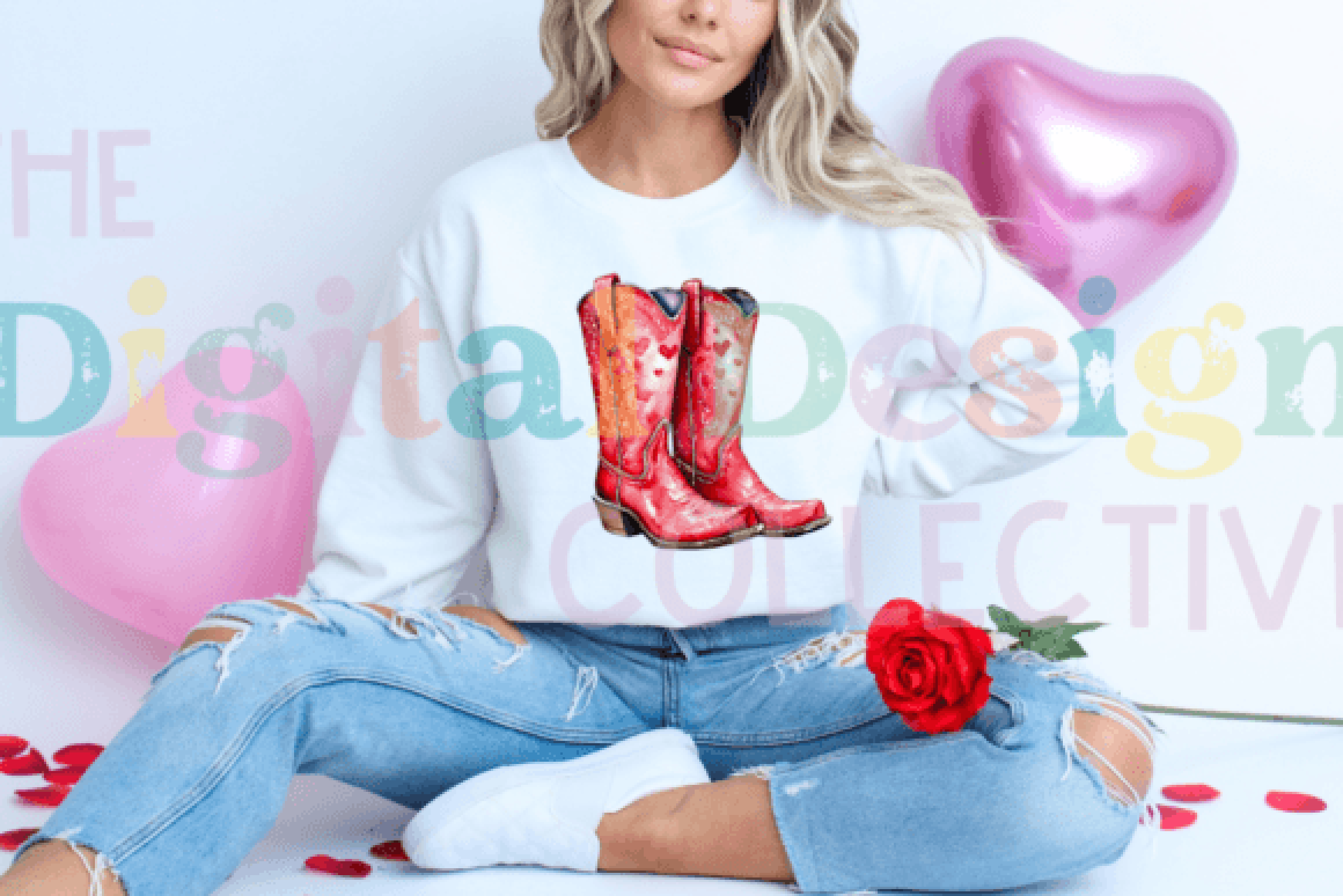 Valentine's Day Cowgirl Boots Clipart Bundle