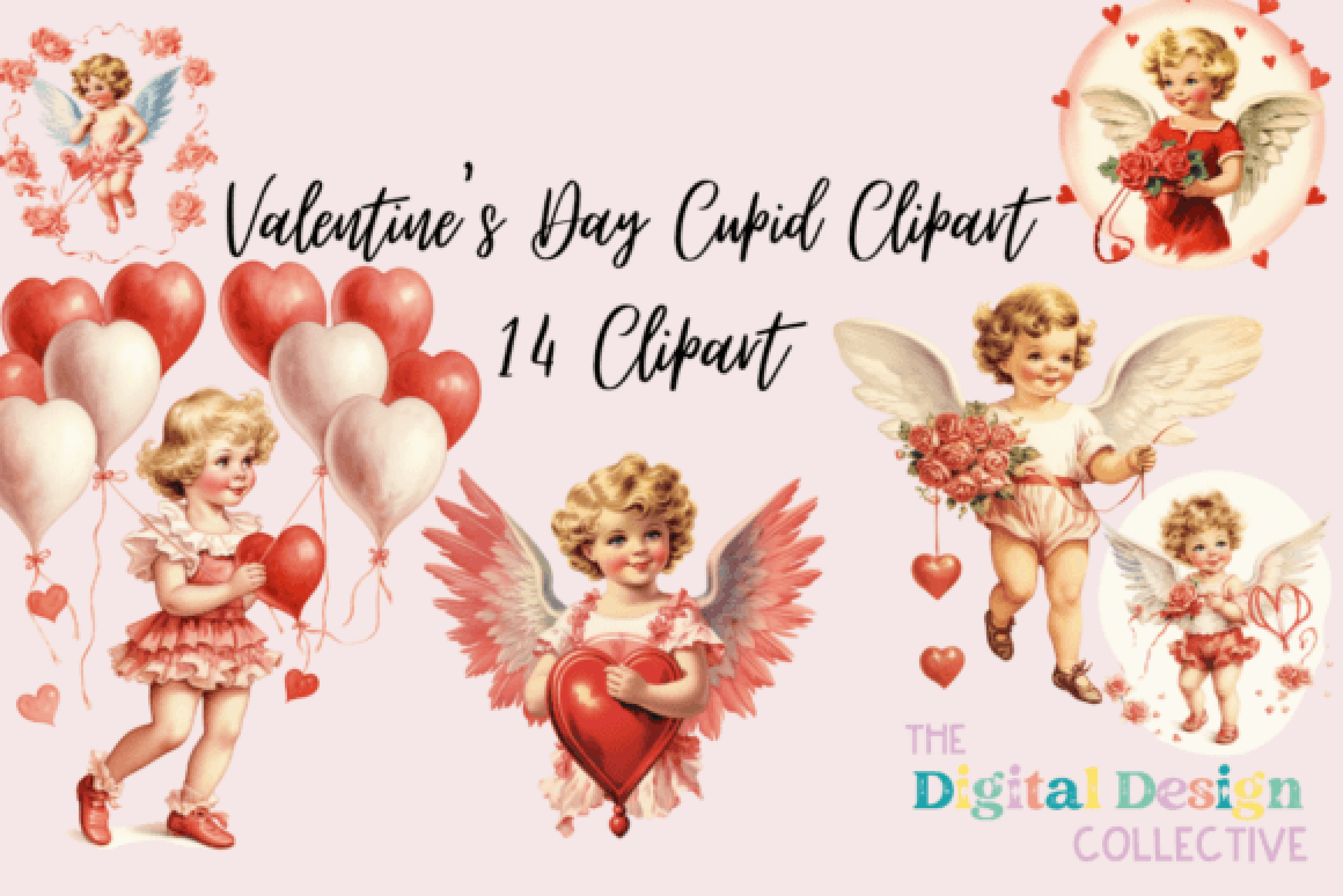 Vintage Valentine's Day Cupid Clipart Bundle