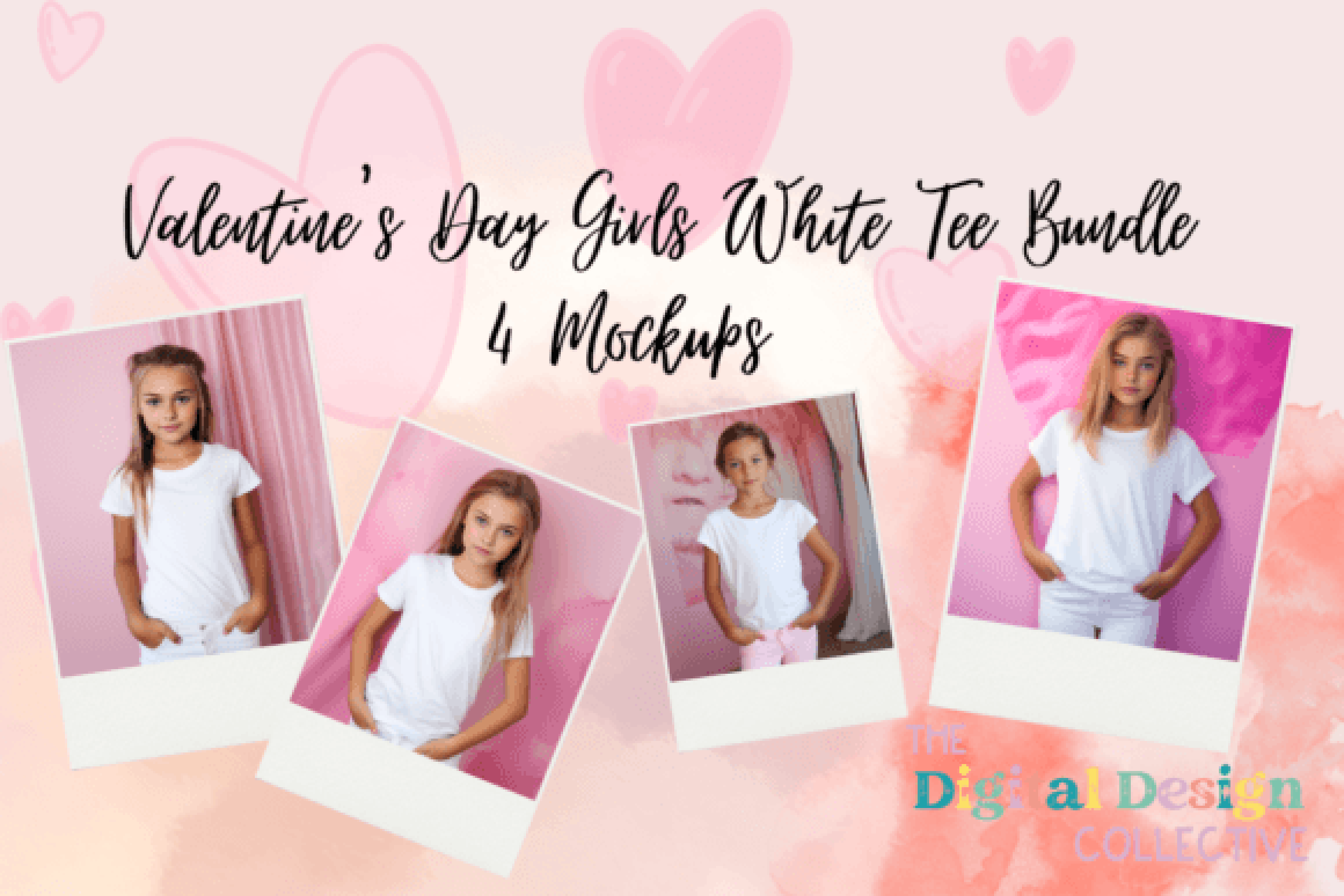 Valentine's Day Girls White Tee Mockups