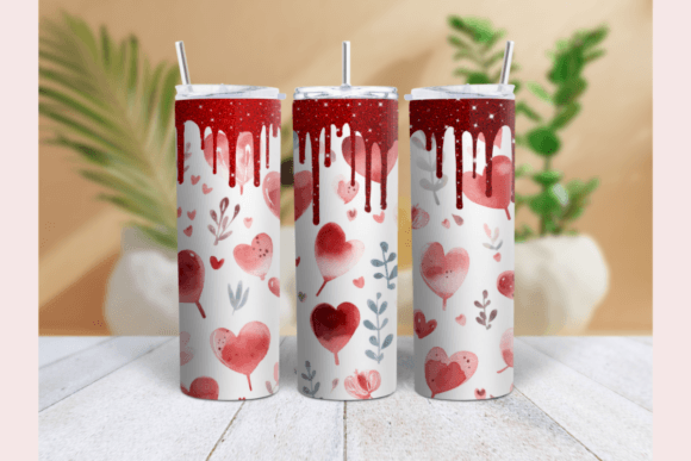 Vintage Valentine's Day Glitter Tumbler Wrap Bundle