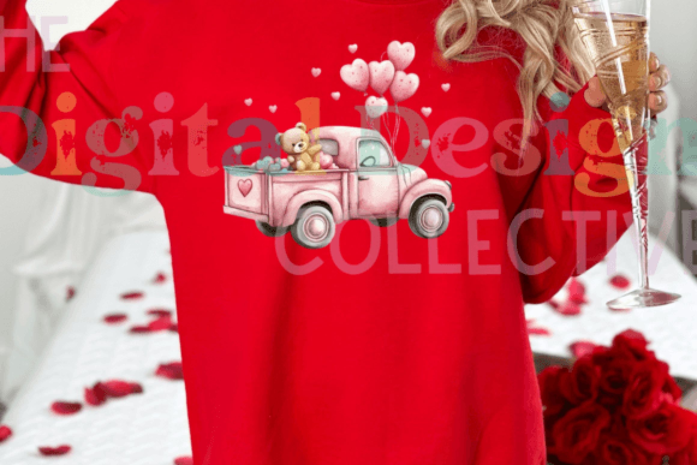 Vintage Pink Truck Valentine's Day Clipart Bundle