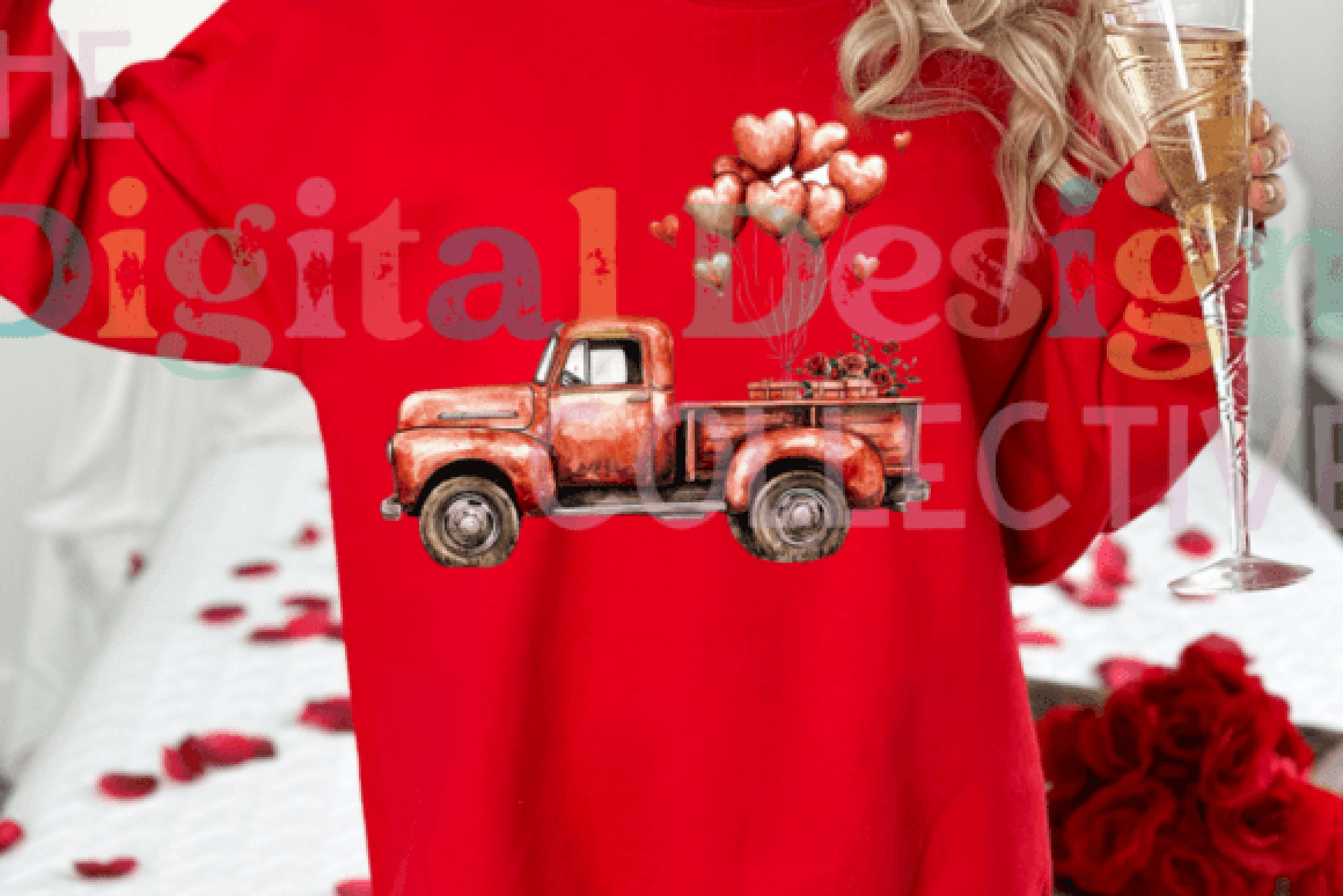 Vintage Valentine's Day Red Truck Clipart Bundle